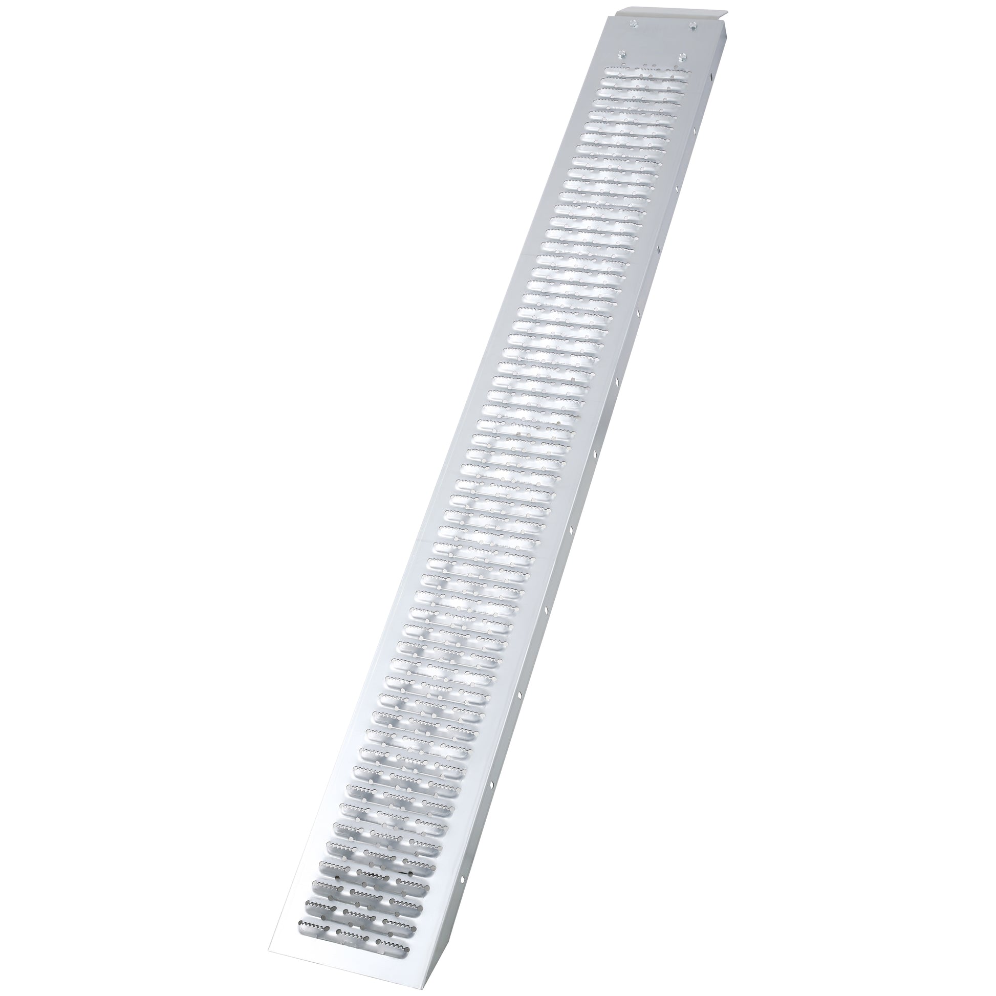 Silver perforated metal stair tread with antislip grip for industrial use