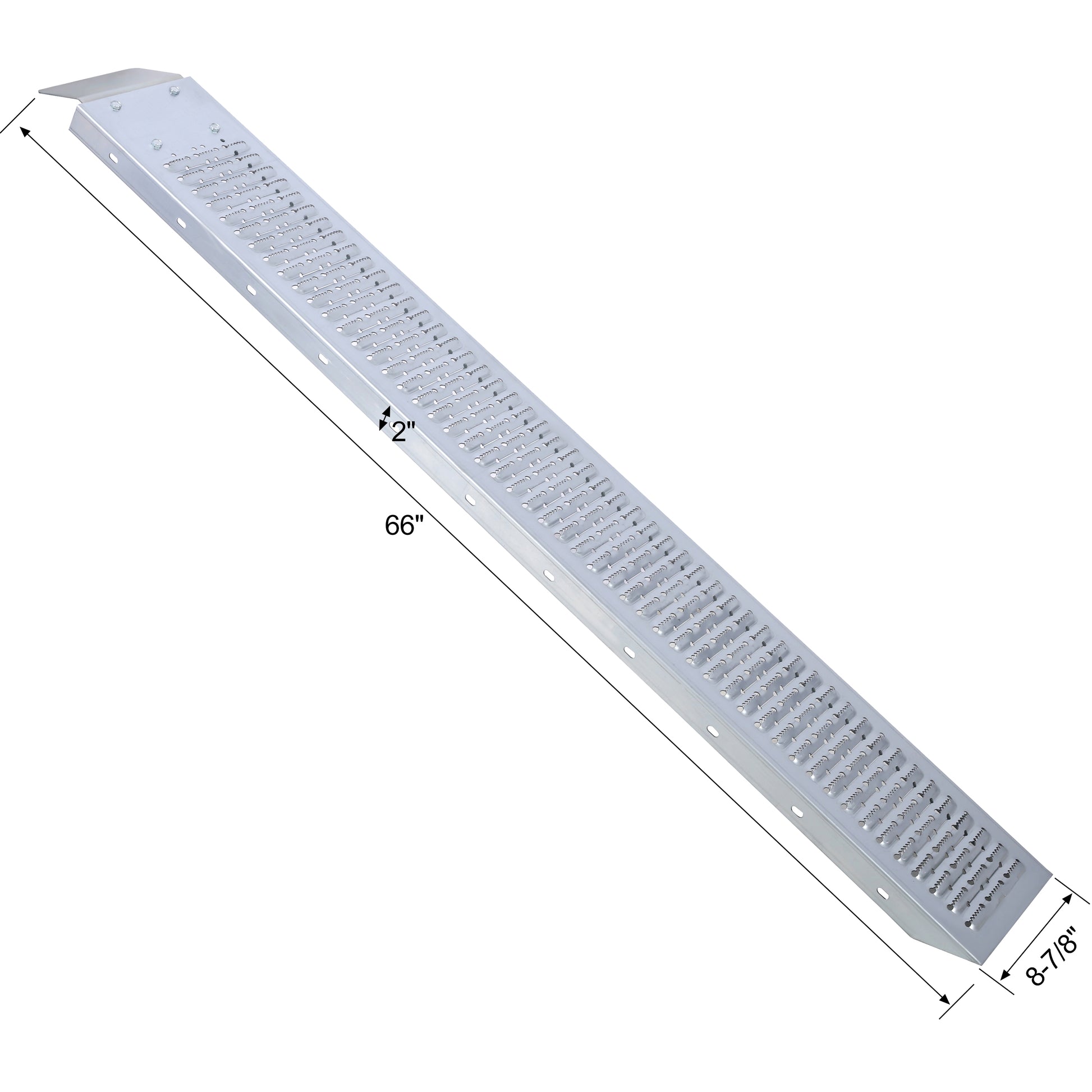 Silver inch metal ramp with textured surface for enhanced traction