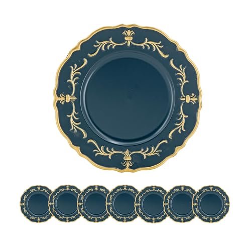 Deep blue charger plates with ornate gold trim set of
