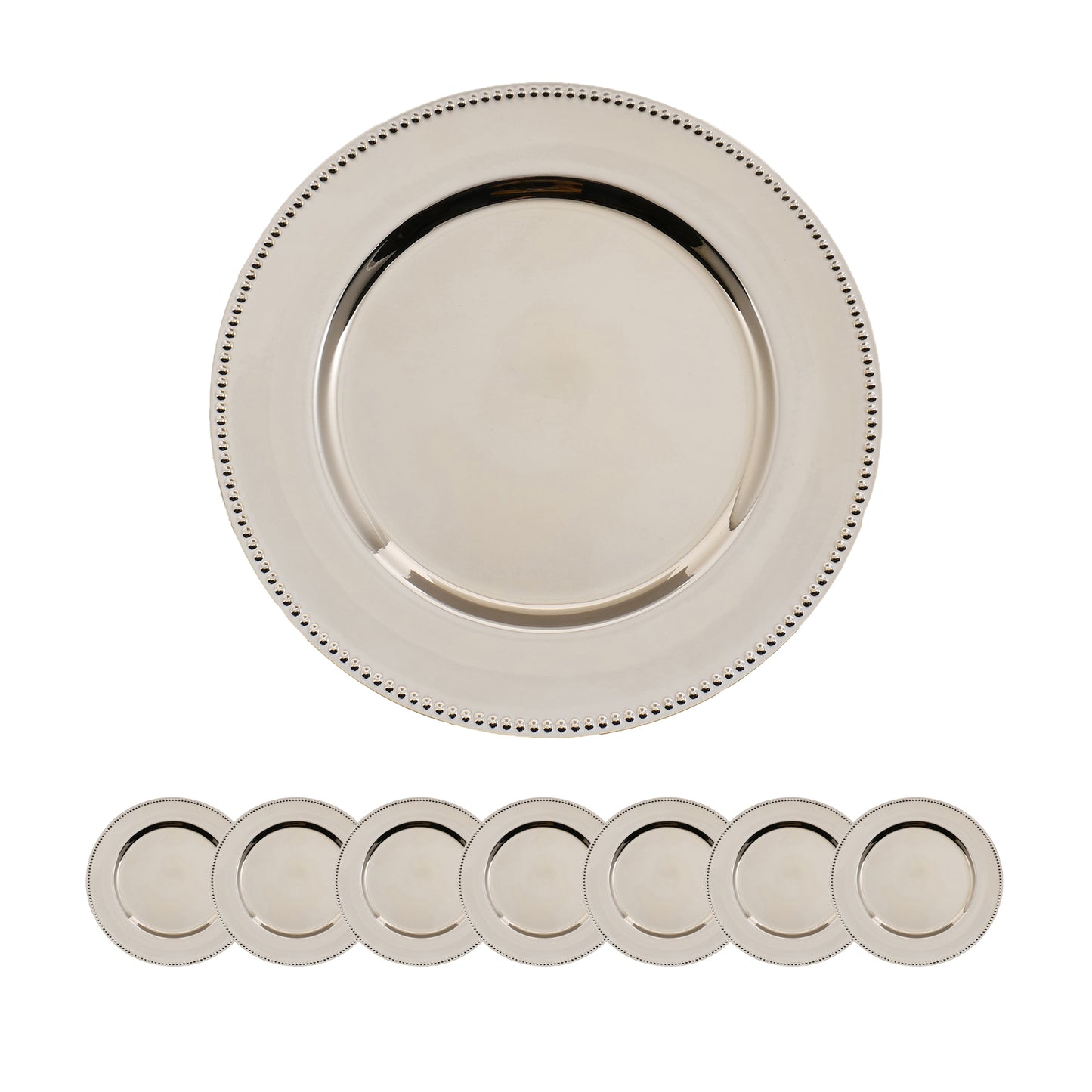 Set of  silver beaded charger plates for elegant dining