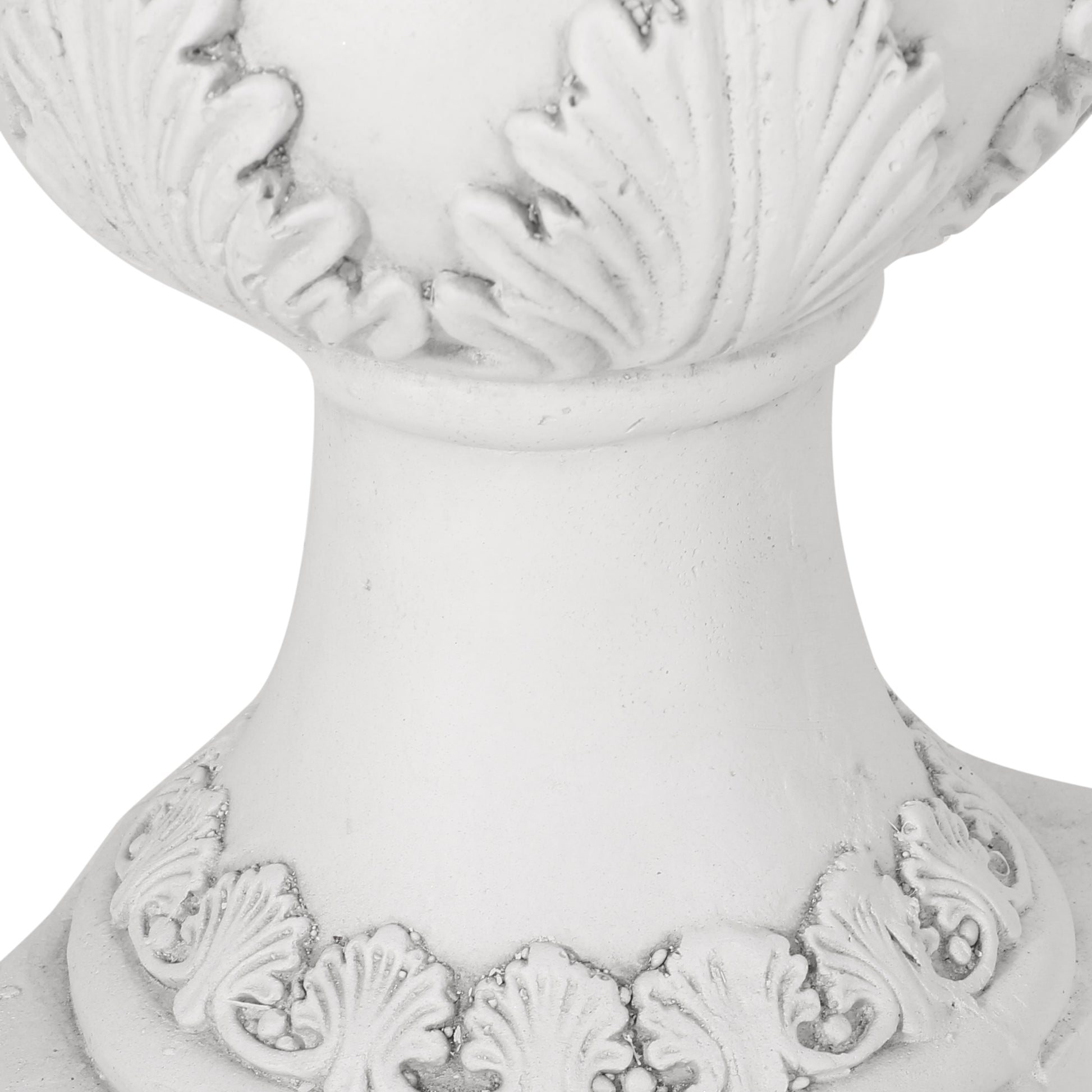 Textured white ceramic bust pedestal with ornate carved floral detailing