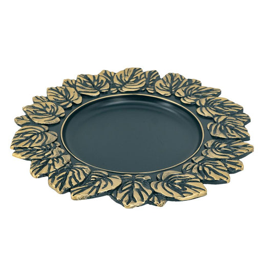 Decorative candle holder with antique gold leaf border and dark center