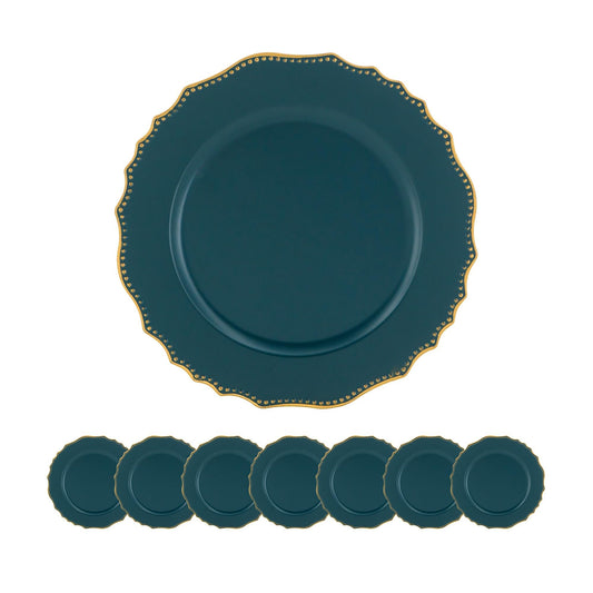 Deep teal charger plates with gold beaded rim set of  for elegant dining