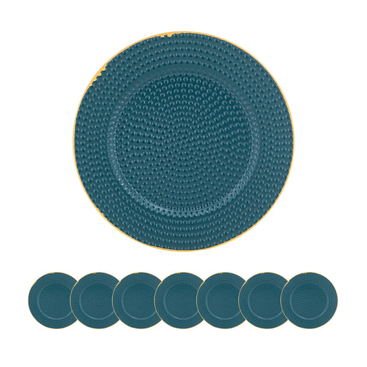 Teal beaded charger plates with gold rim set of  for elegant dining
