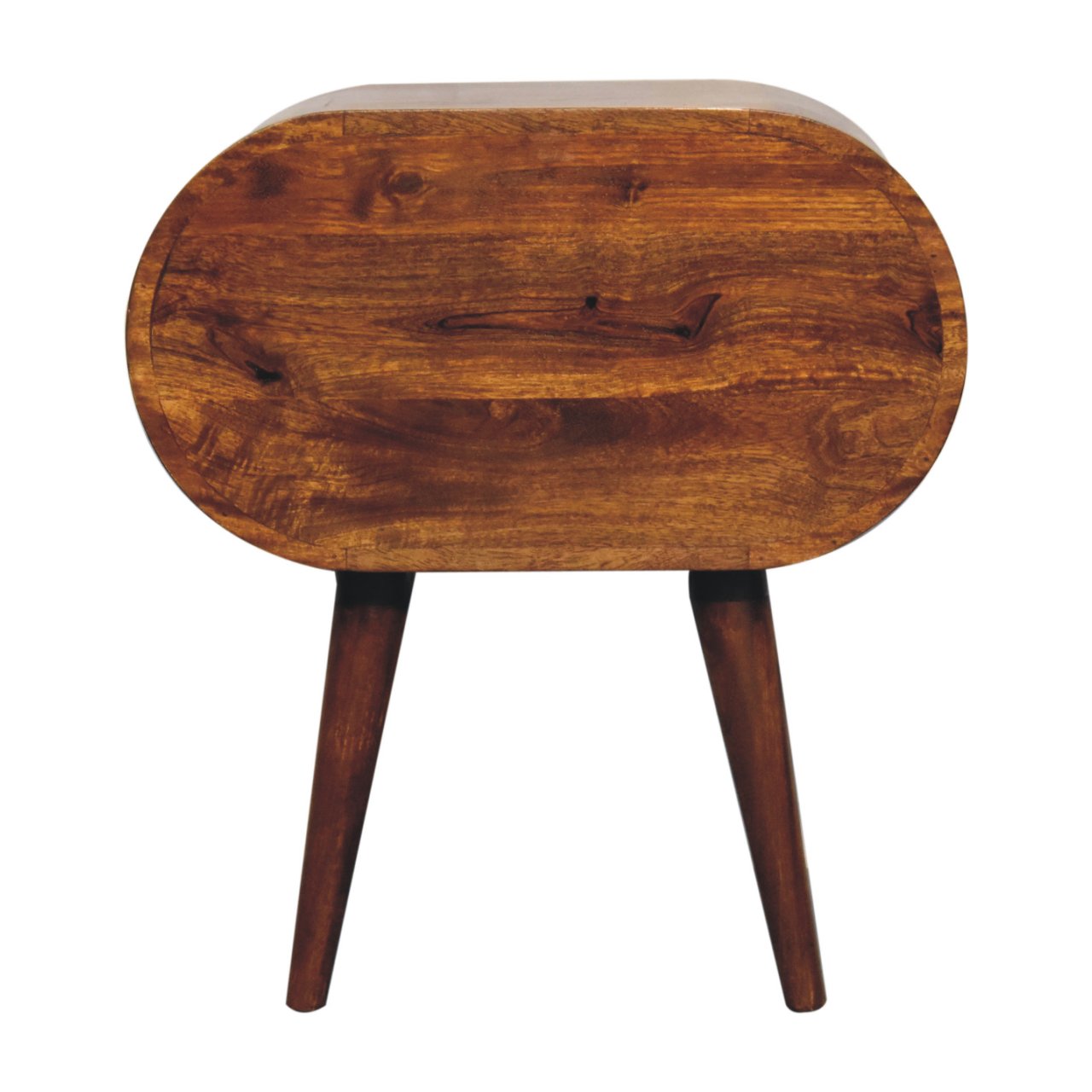 Midcentury modern walnut oval side table with tapered legs