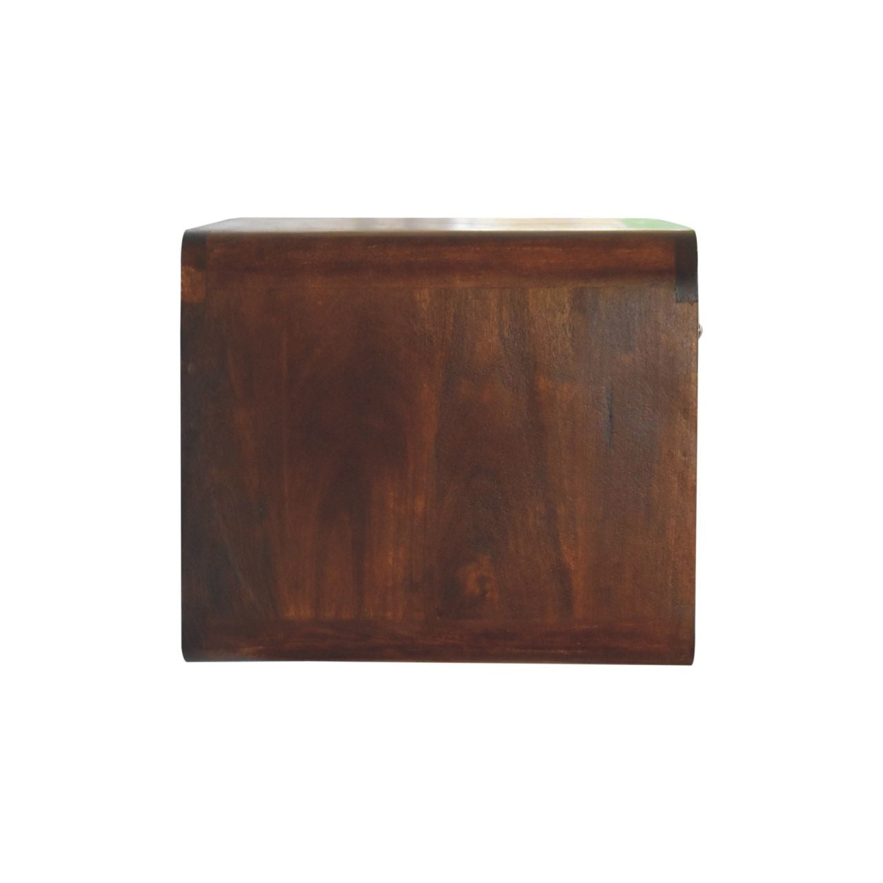 Dark brown wooden side table with a modern minimalist design