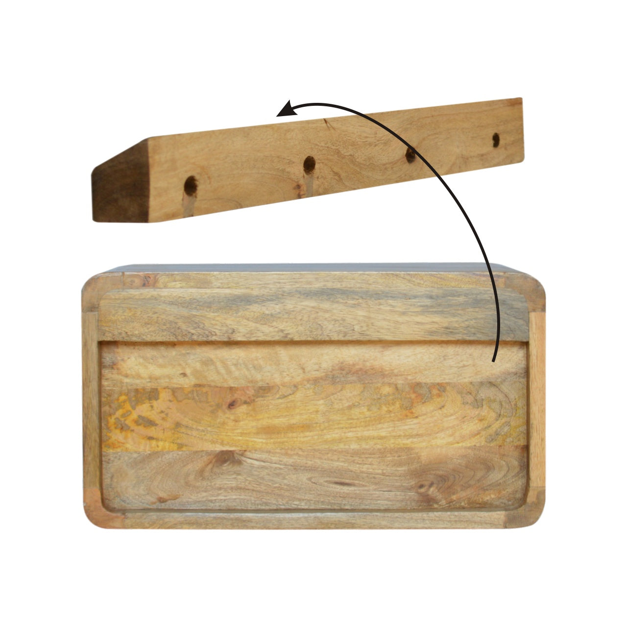 Wooden wall mounted shelf bracket with mounting holes