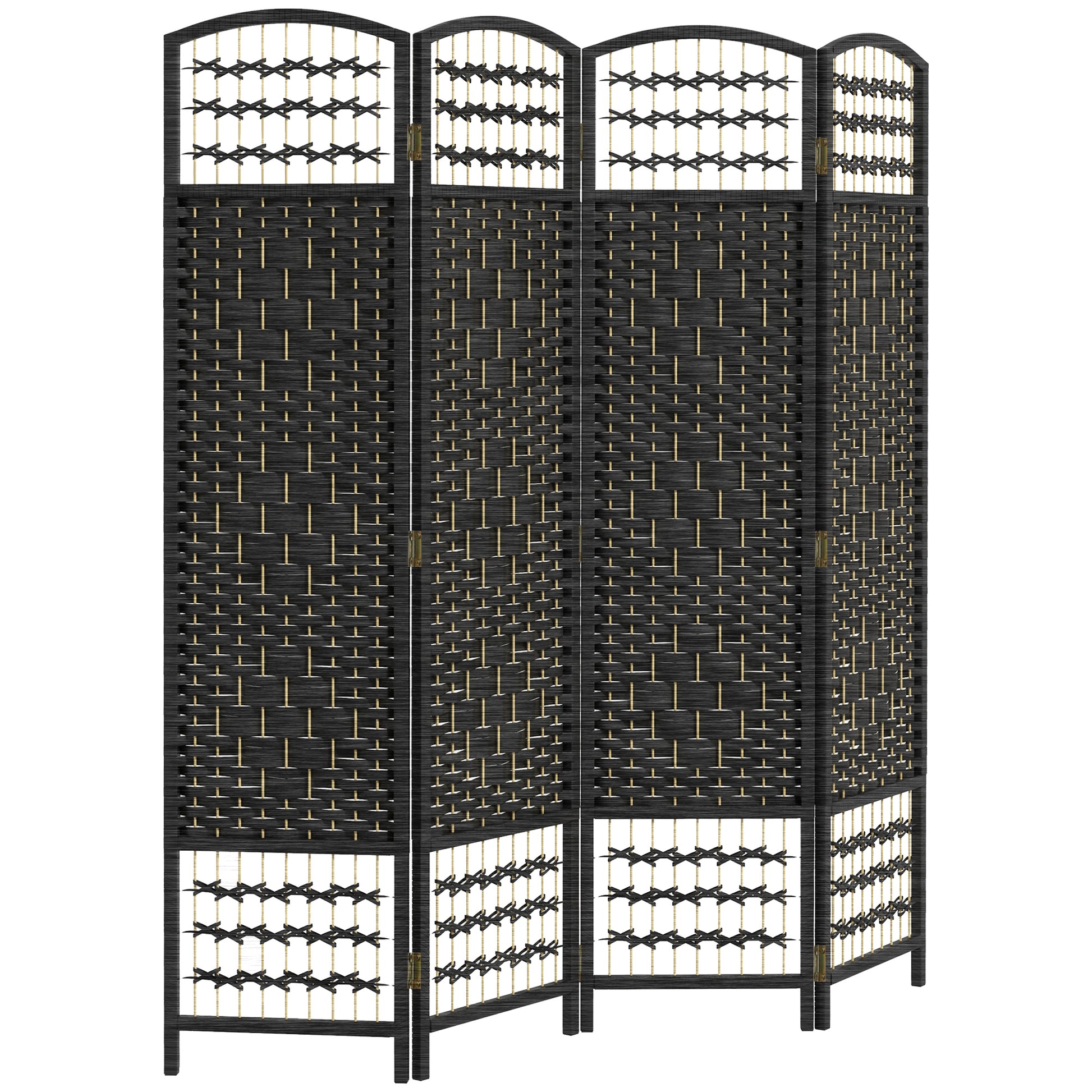 Fourpanel black woven room divider with gold accents ideal for privacy screens