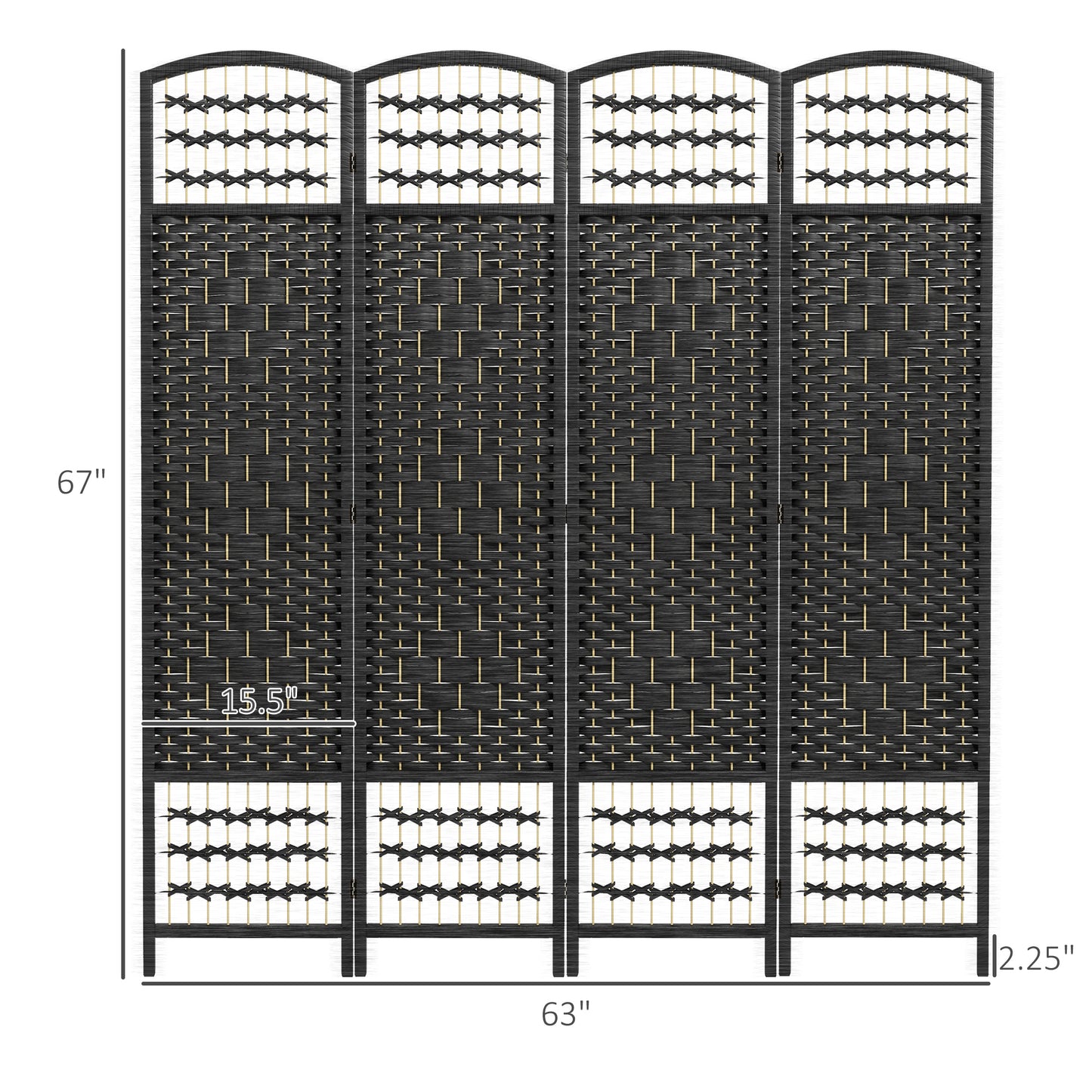 Black fourpanel woven room divider with arched top