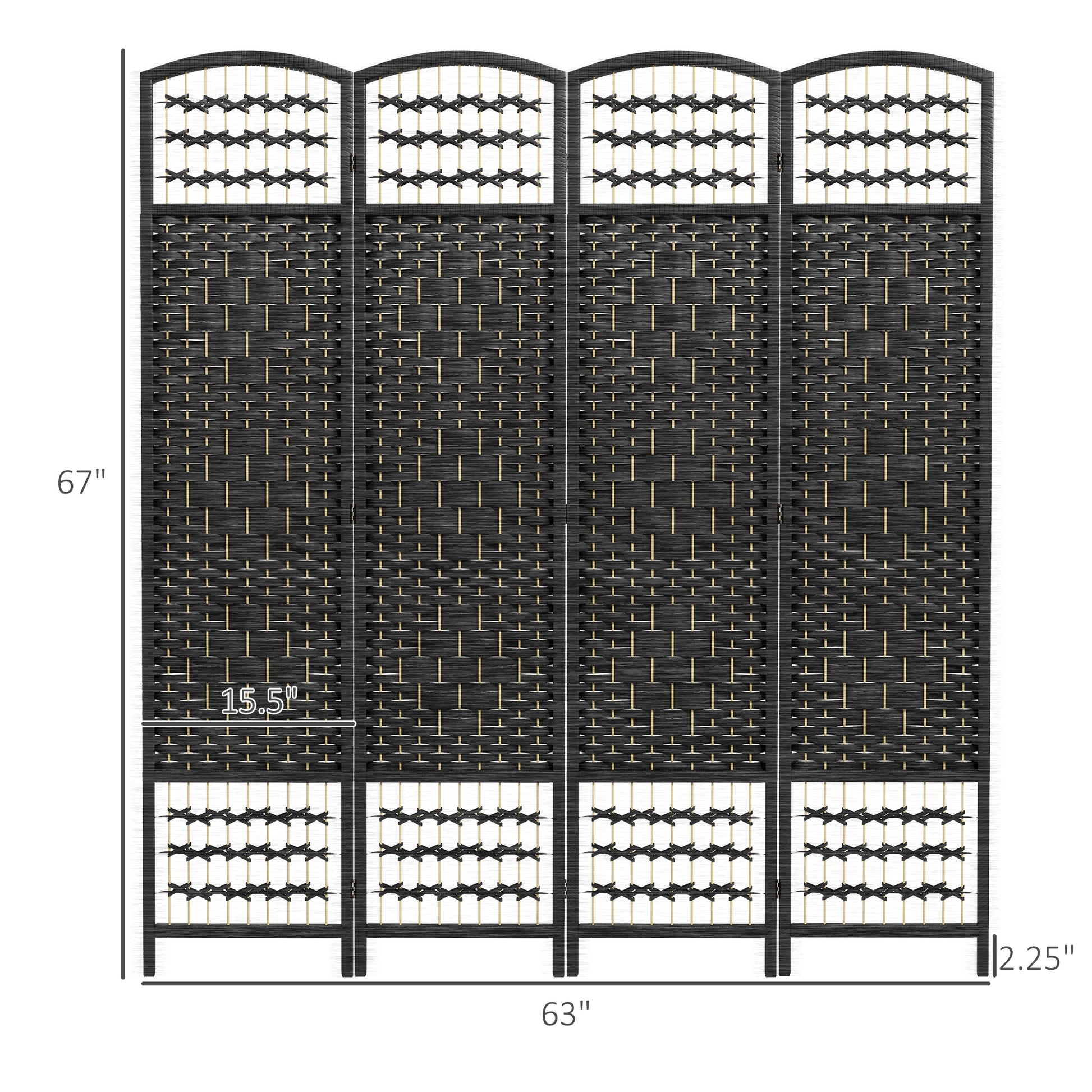 Black fourpanel woven room divider with arched top