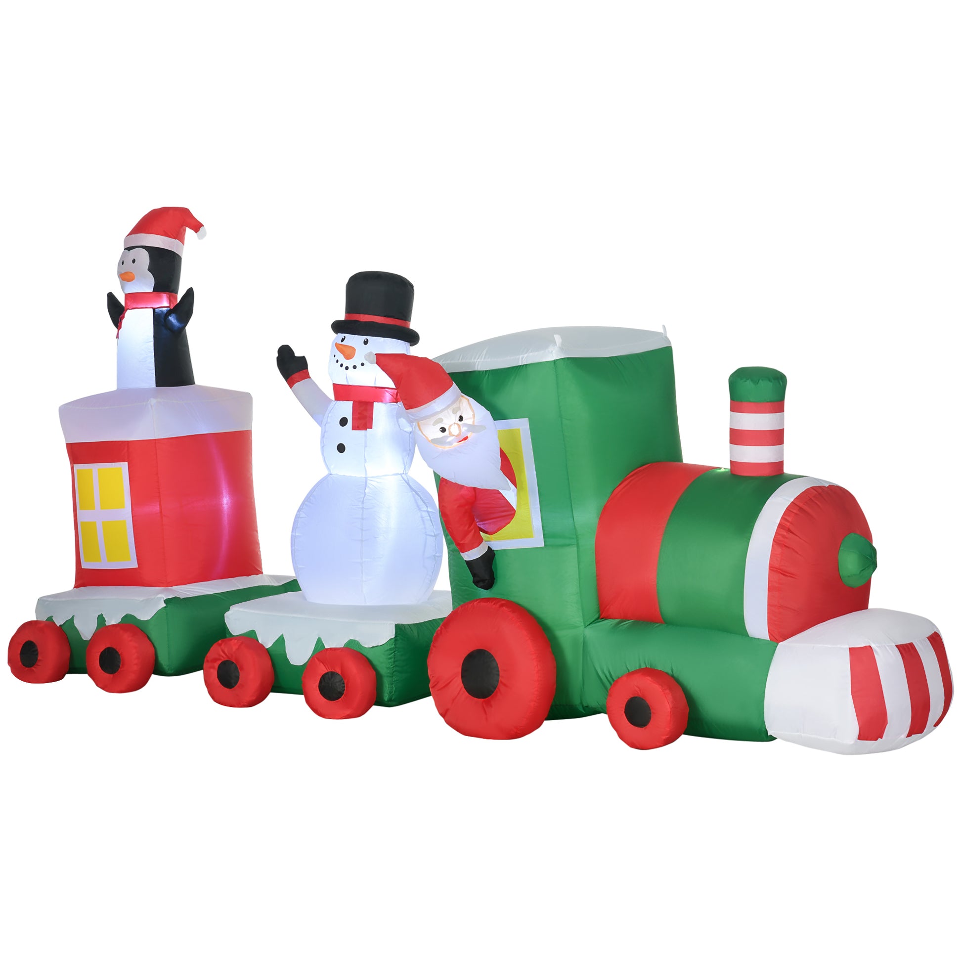 Inflatable Christmas train with Santa snowman and penguin figures for outdoor decor