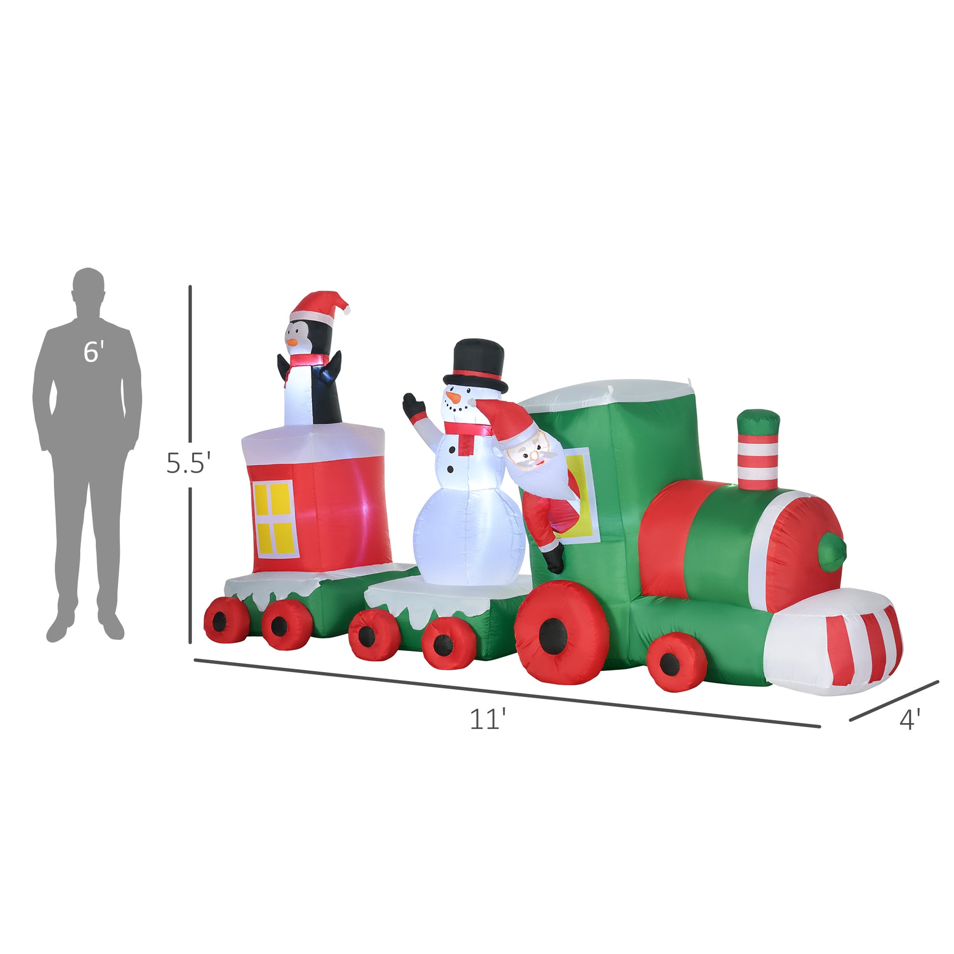 Inflatable Christmas train decoration with Santa snowman and penguin figures