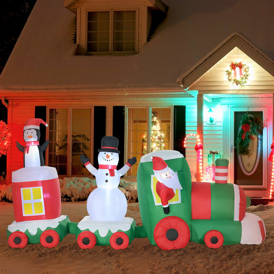 Inflatable Christmas train with snowman penguin and Santa perfect for outdoor holiday decor