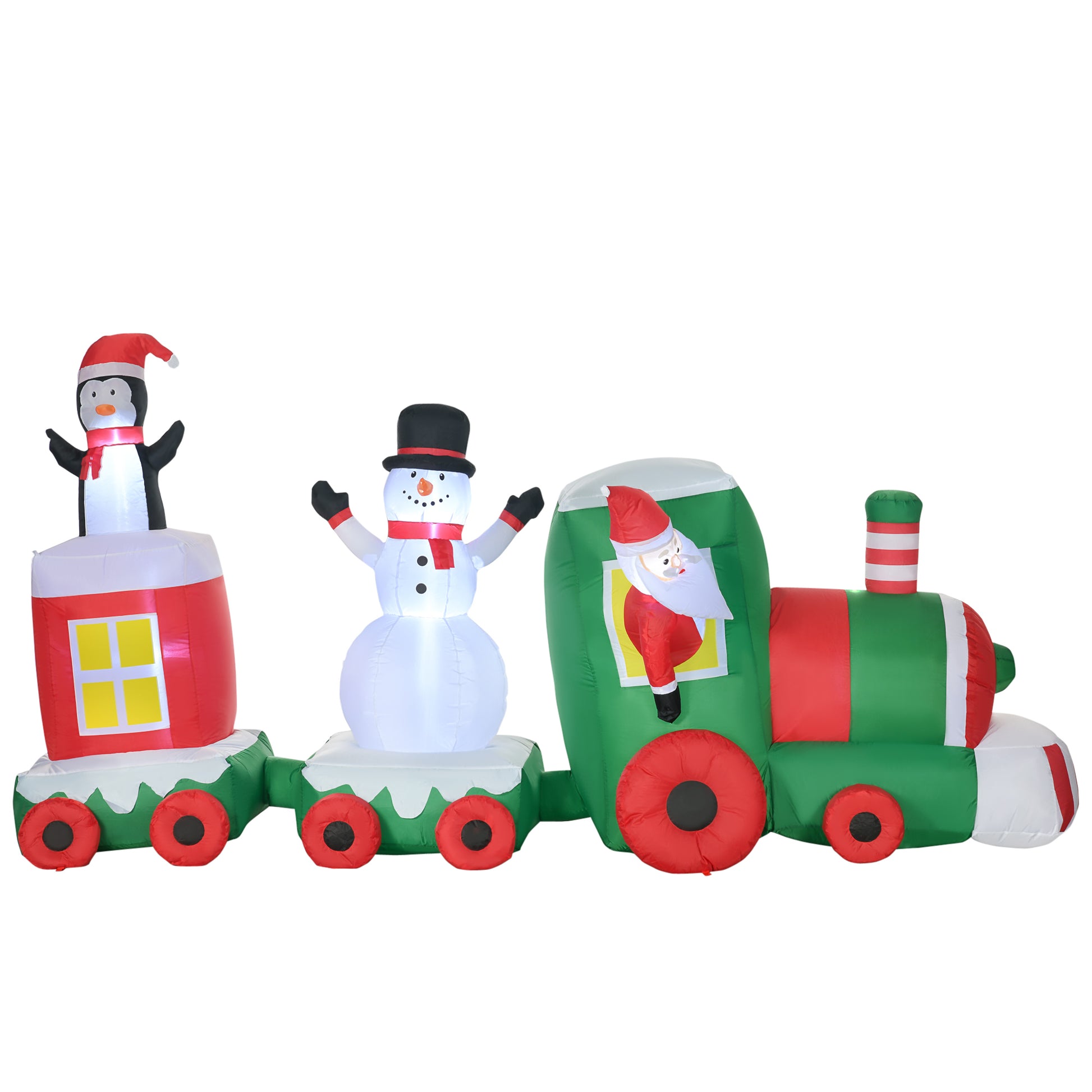 Inflatable Christmas train with Santa snowman and penguin for festive yard decor