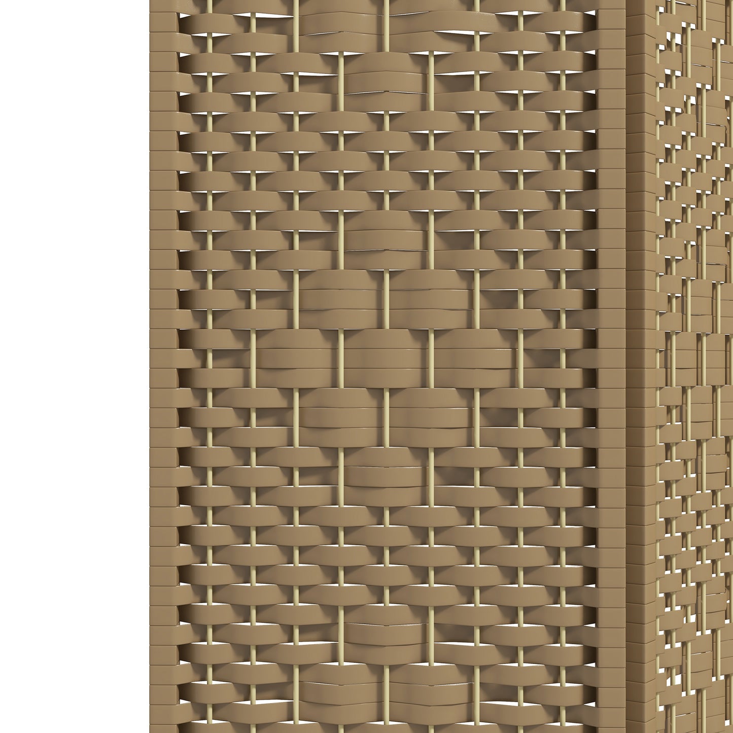Tan woven resin outdoor furniture panel with light support rods