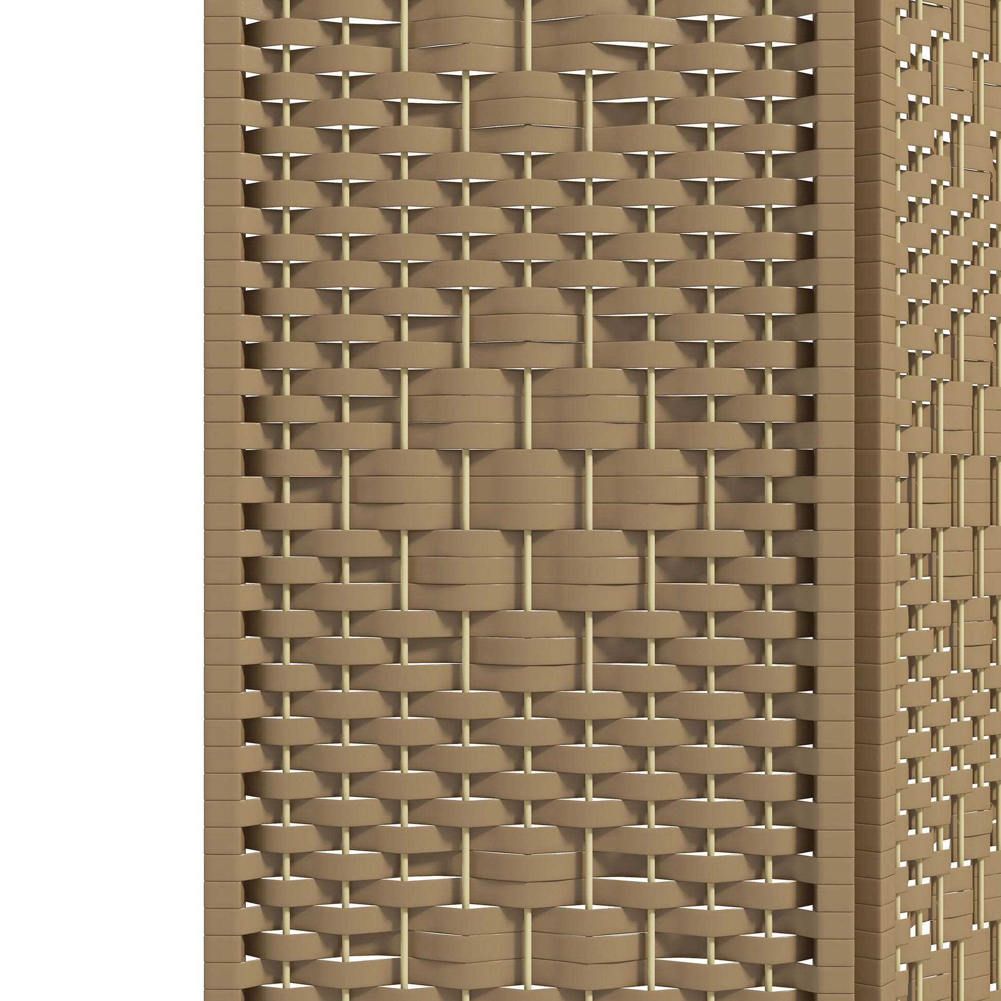 Tan woven resin outdoor furniture panel with light support rods