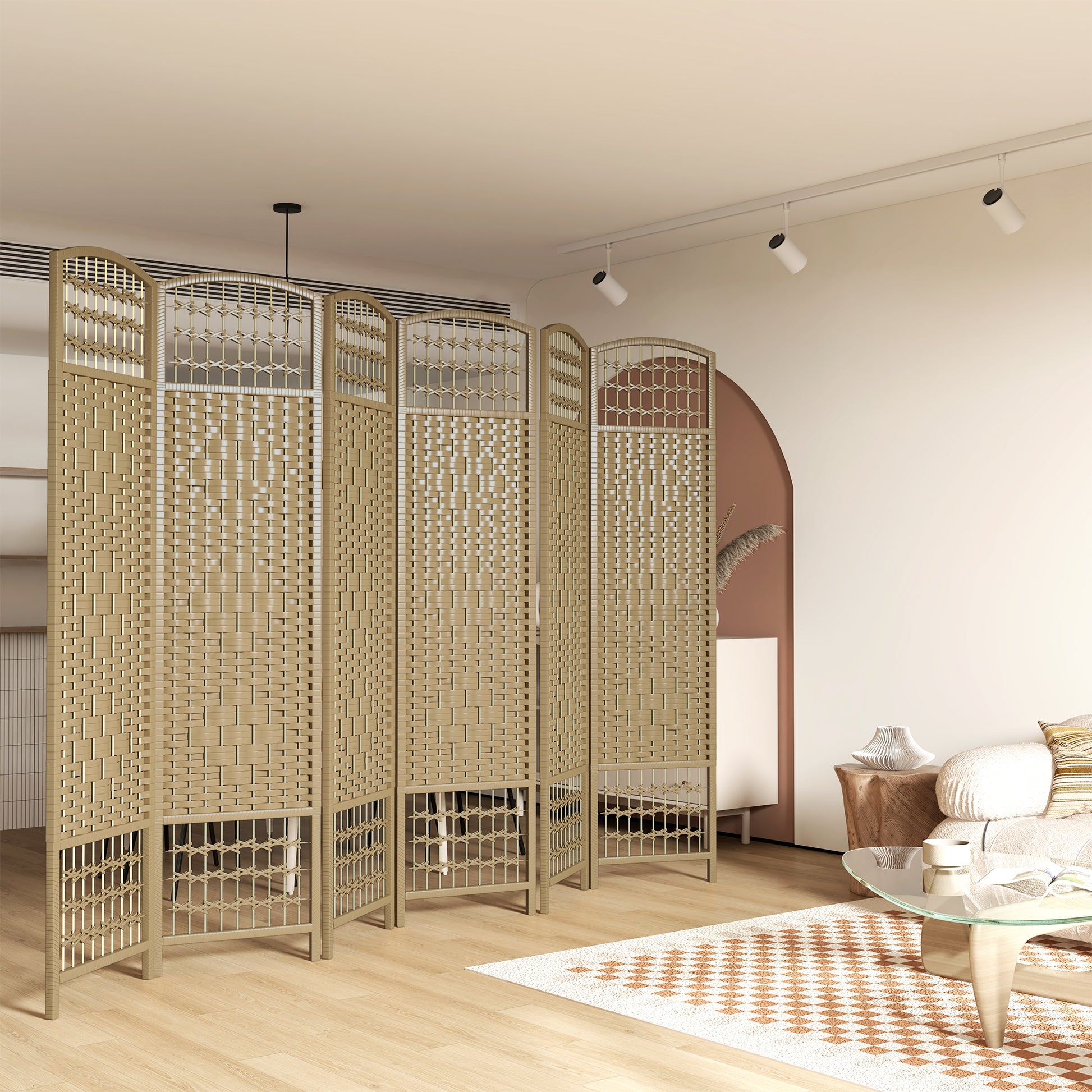 Woven rattan room divider natural tan panel folding screen provides privacy and decor