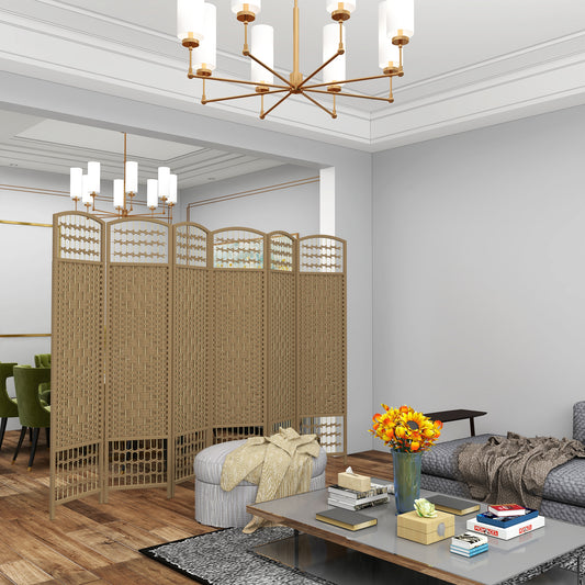 Fourpanel woven rattan room divider in a natural tan color providing privacy