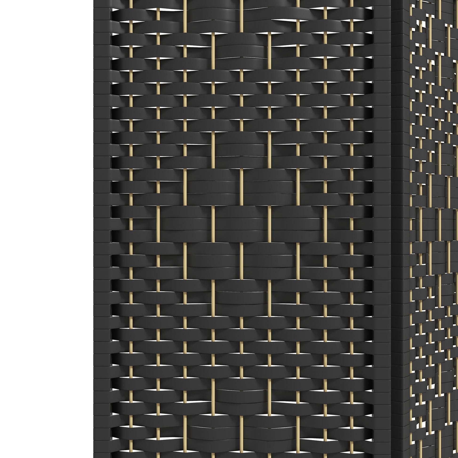 Black rattan screen with gold accents suitable for indoor privacy