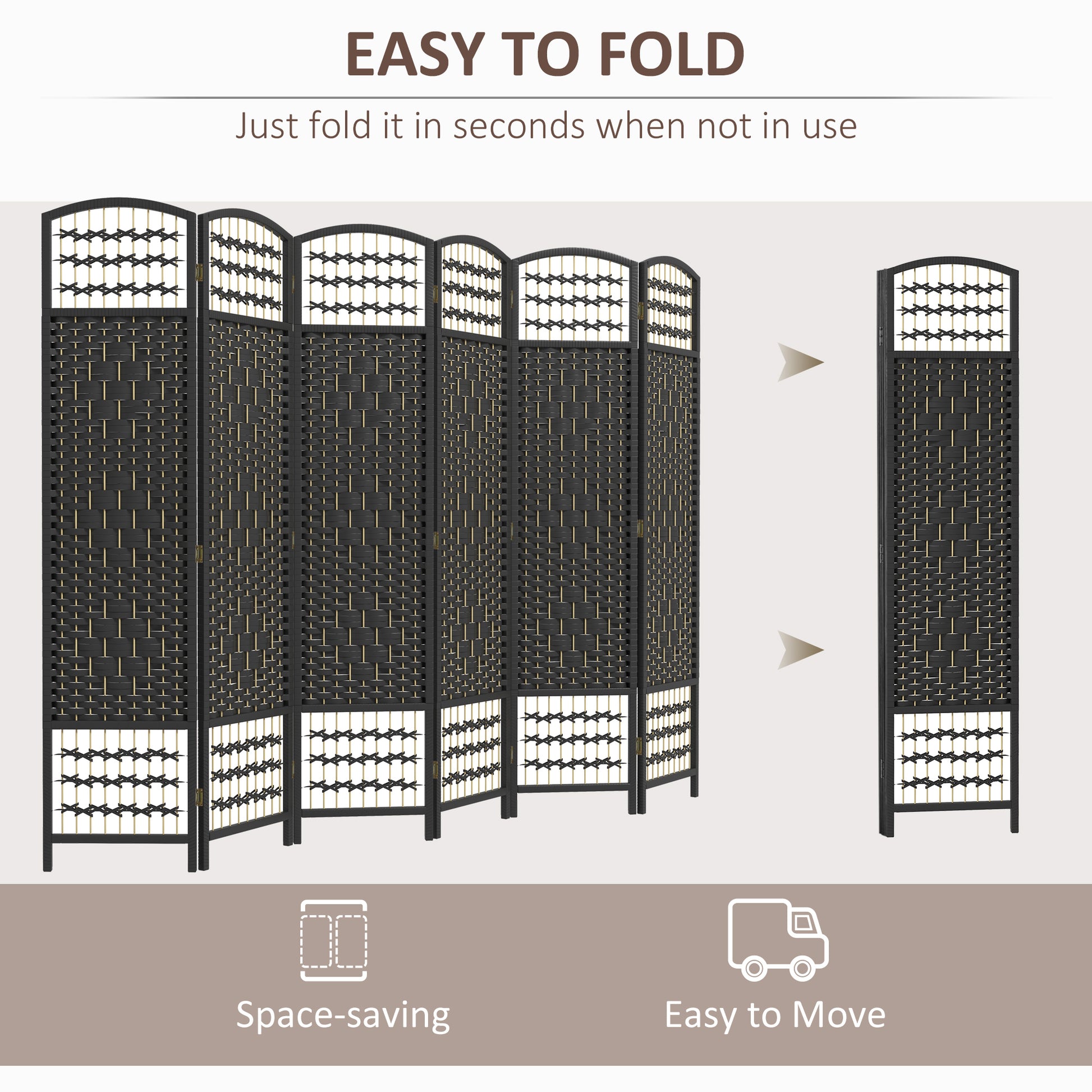 Black wicker room divider  panels woven design with arched top