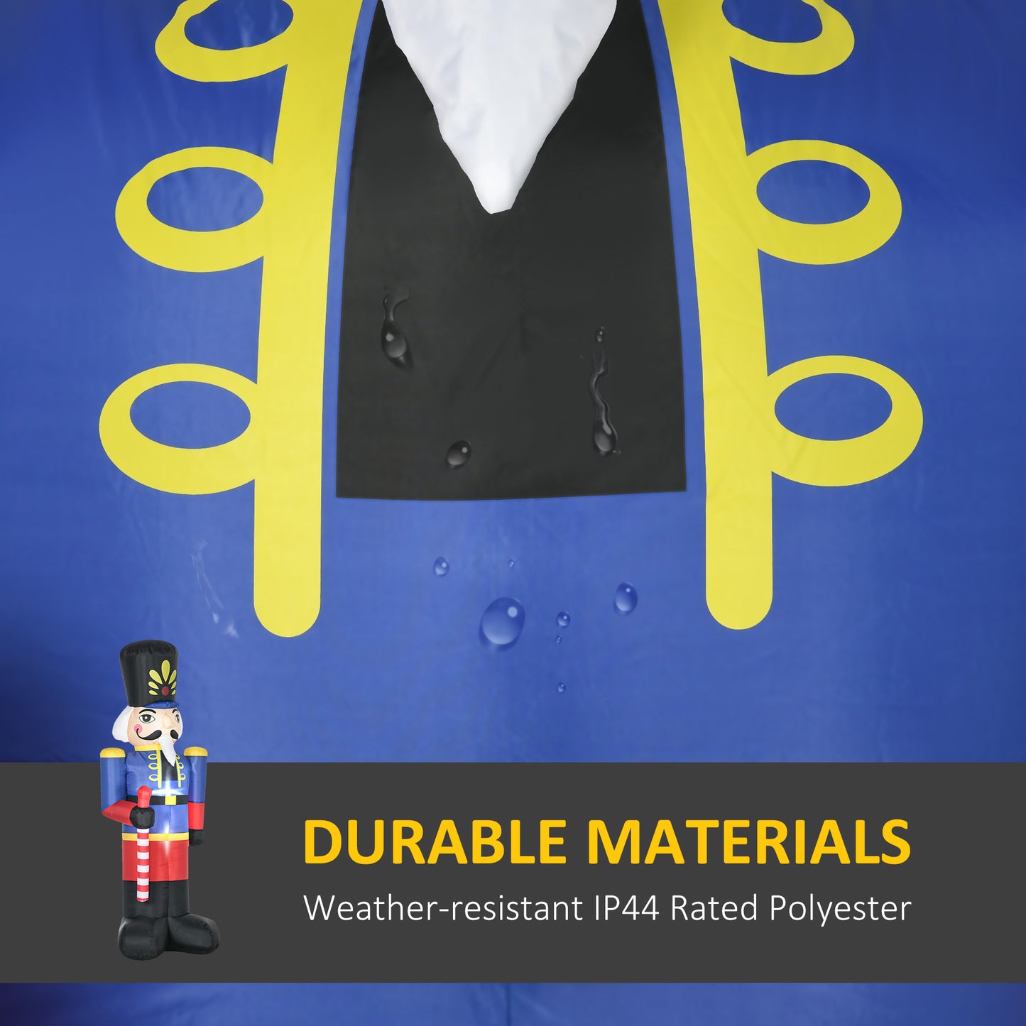 Blue inflatable nutcracker decoration with yellow accents