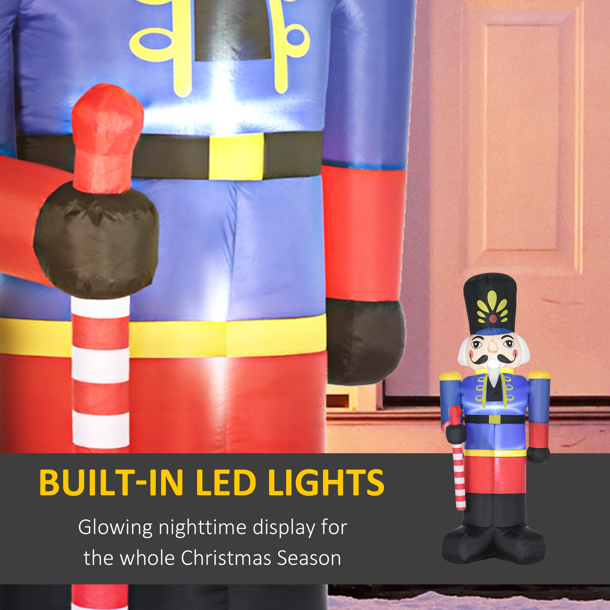 Large inflatable nutcracker with builtin LED lights for festive outdoor decoration