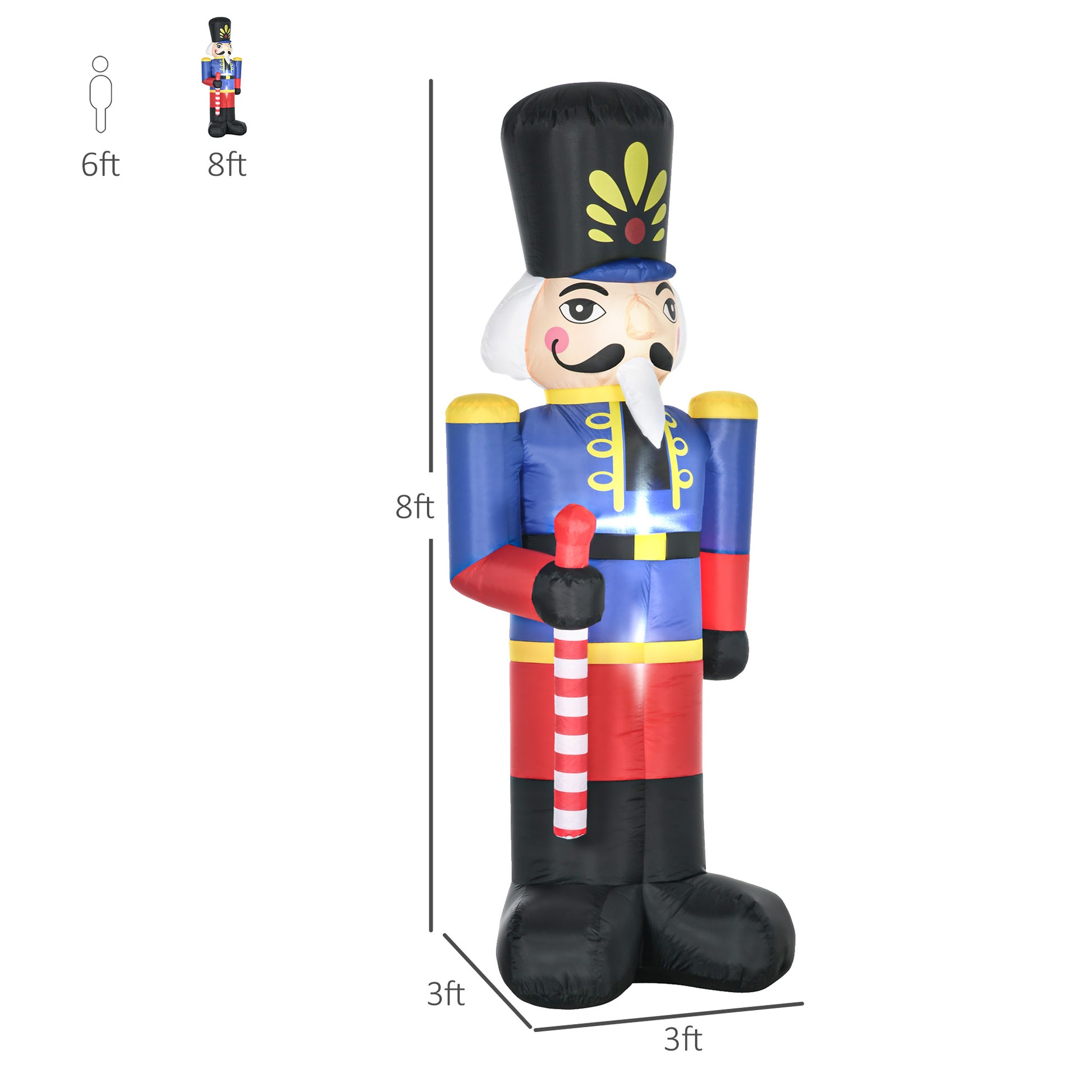 ft tall inflatable nutcracker with blue jacket red pants and candy cane