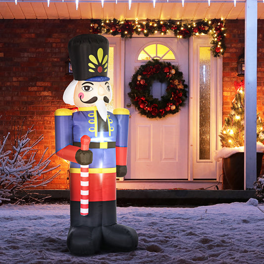 Inflatable nutcracker decoration with blue uniform and red pants perfect for Christmas