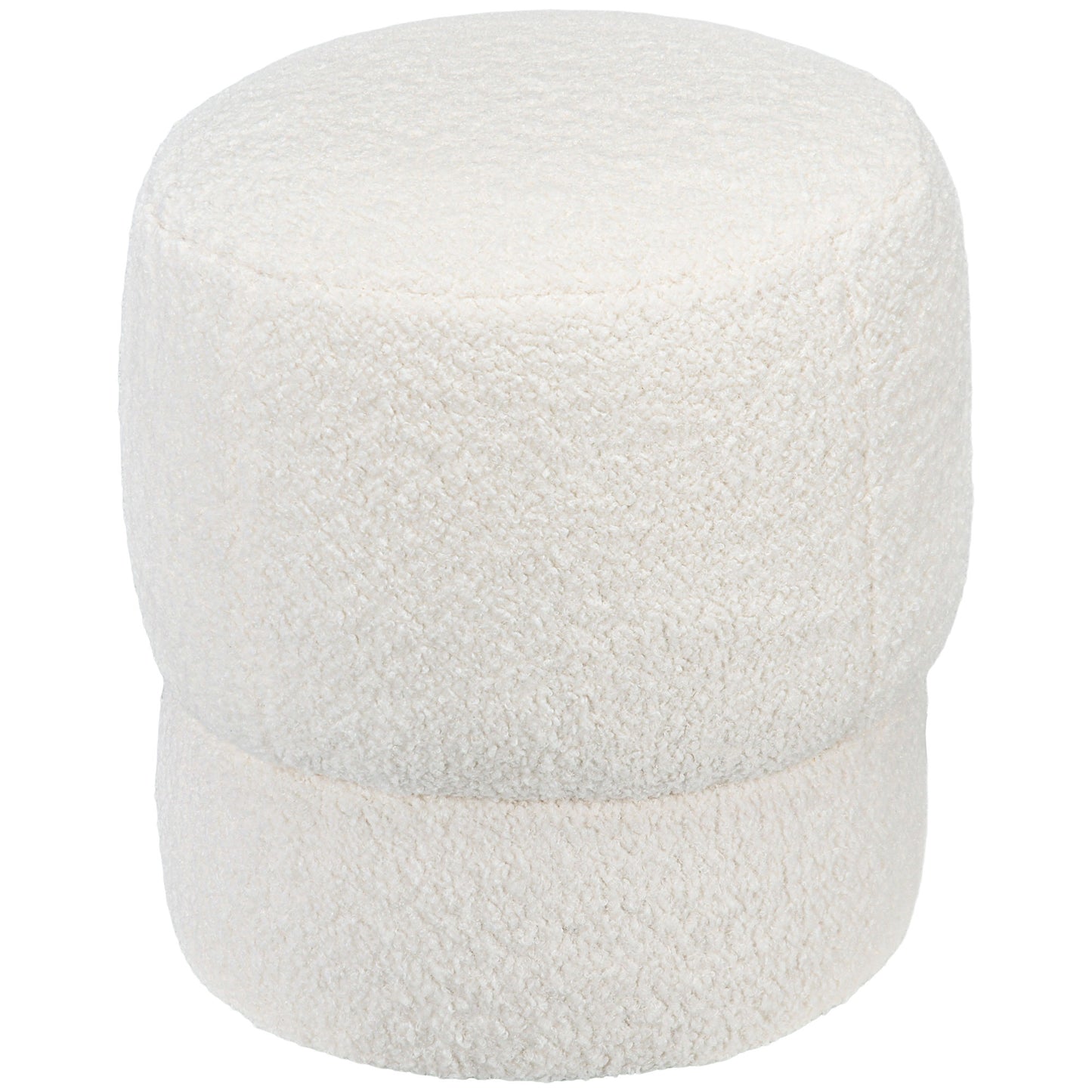 Cream boucle fabric ottoman with a plush textured surface perfect for living rooms