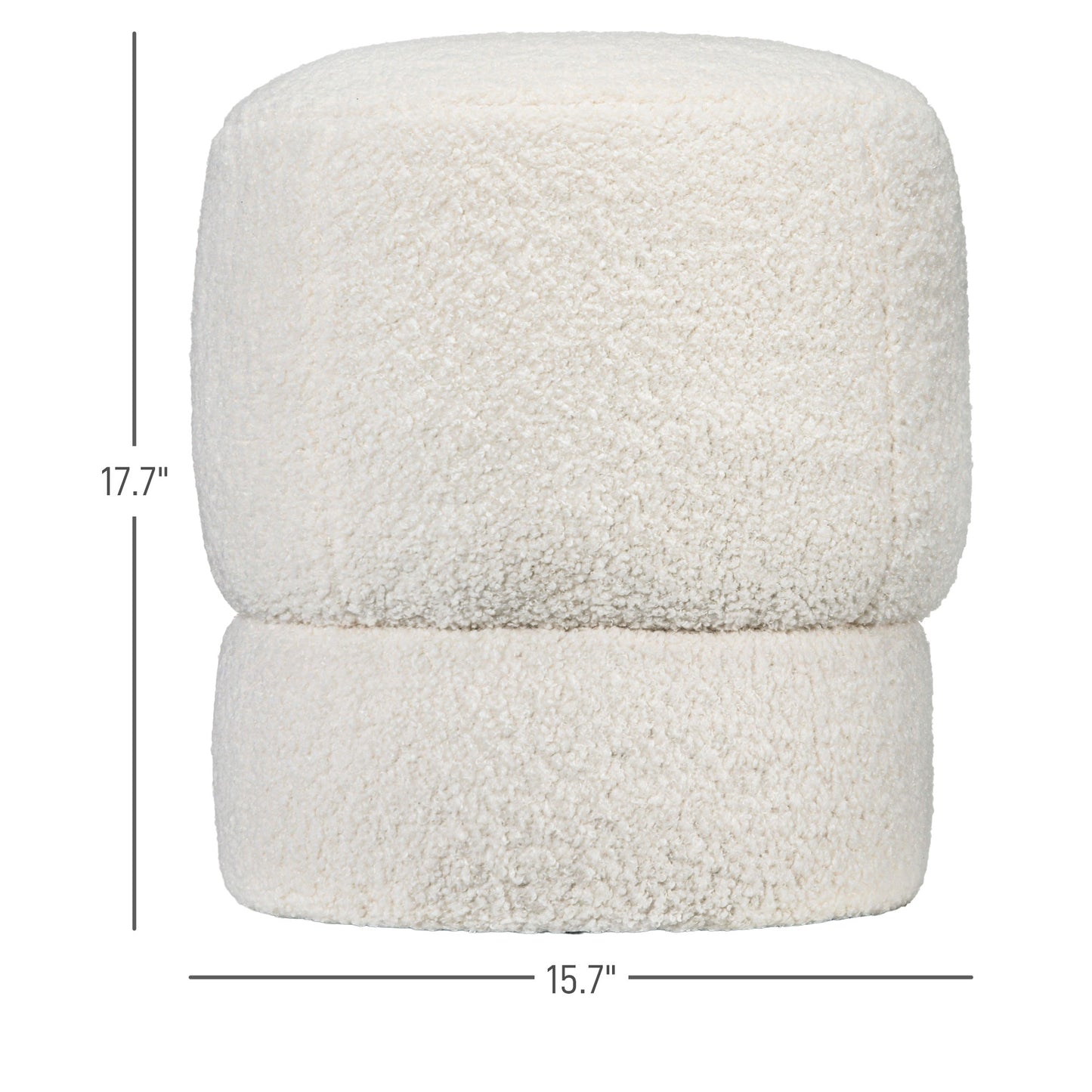 Cream sherpa ottoman with textured fabric and rounded edges
