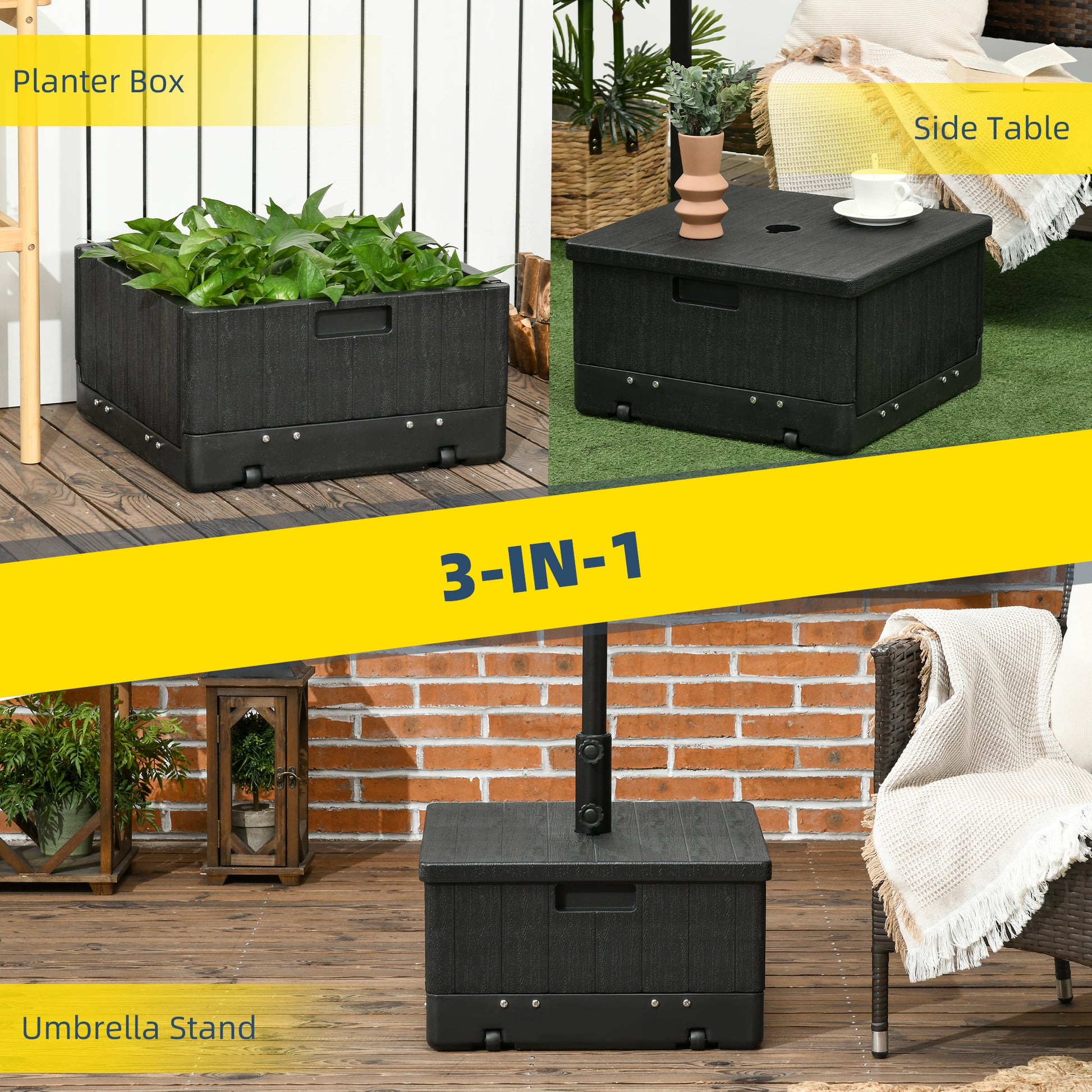 Black planter box with realistic wood grain texture perfect for outdoor greenery
