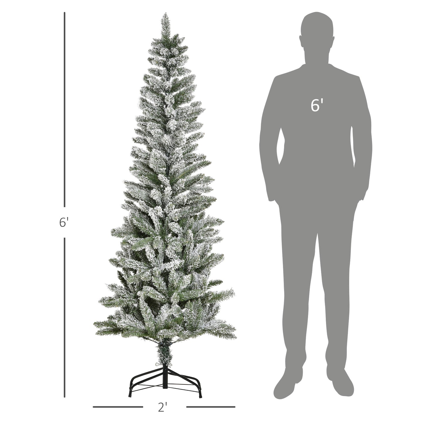 Flocked foot artificial Christmas tree with realistic green needles and snowdusted branches