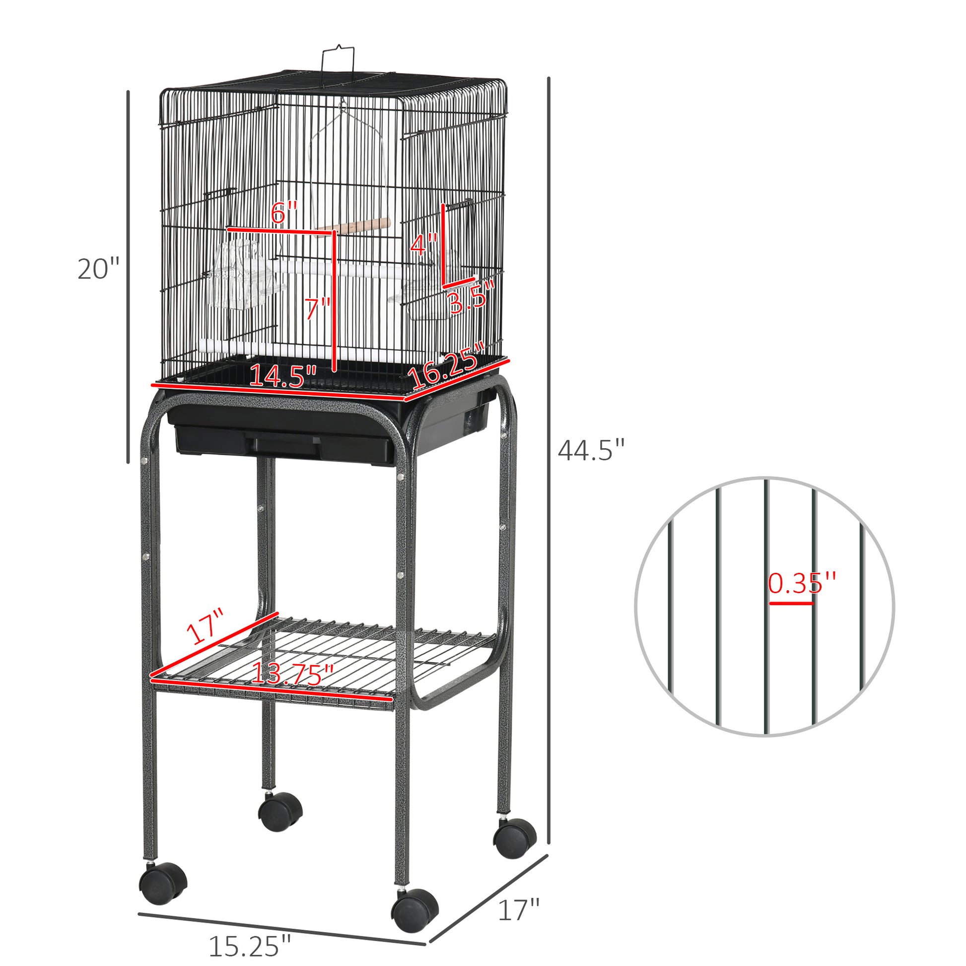 Black metal bird cage with stand  H and  W ideal for small to medium birds