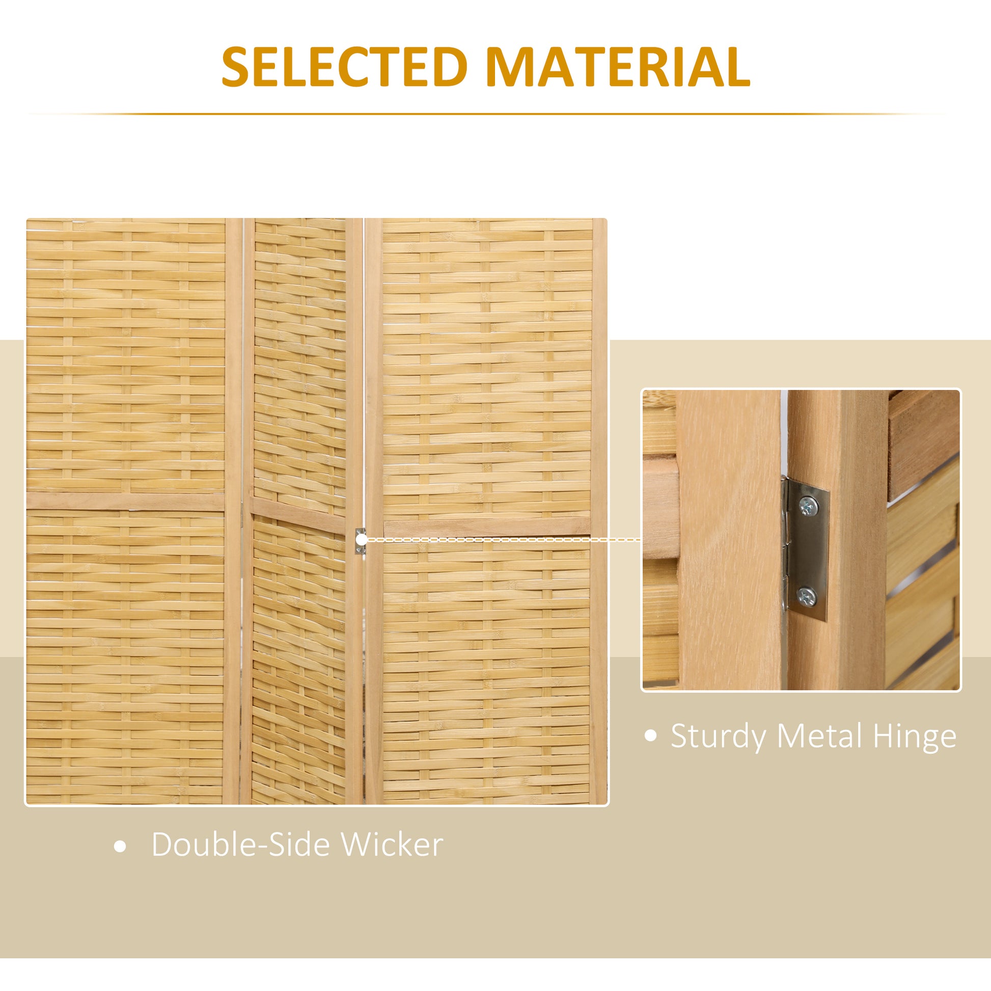Natural wicker room divider with doublesided weave providing privacy and style