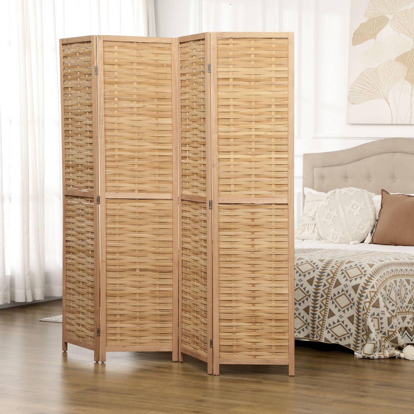 Fourpanel natural bamboo room divider with woven texture ideal for privacy