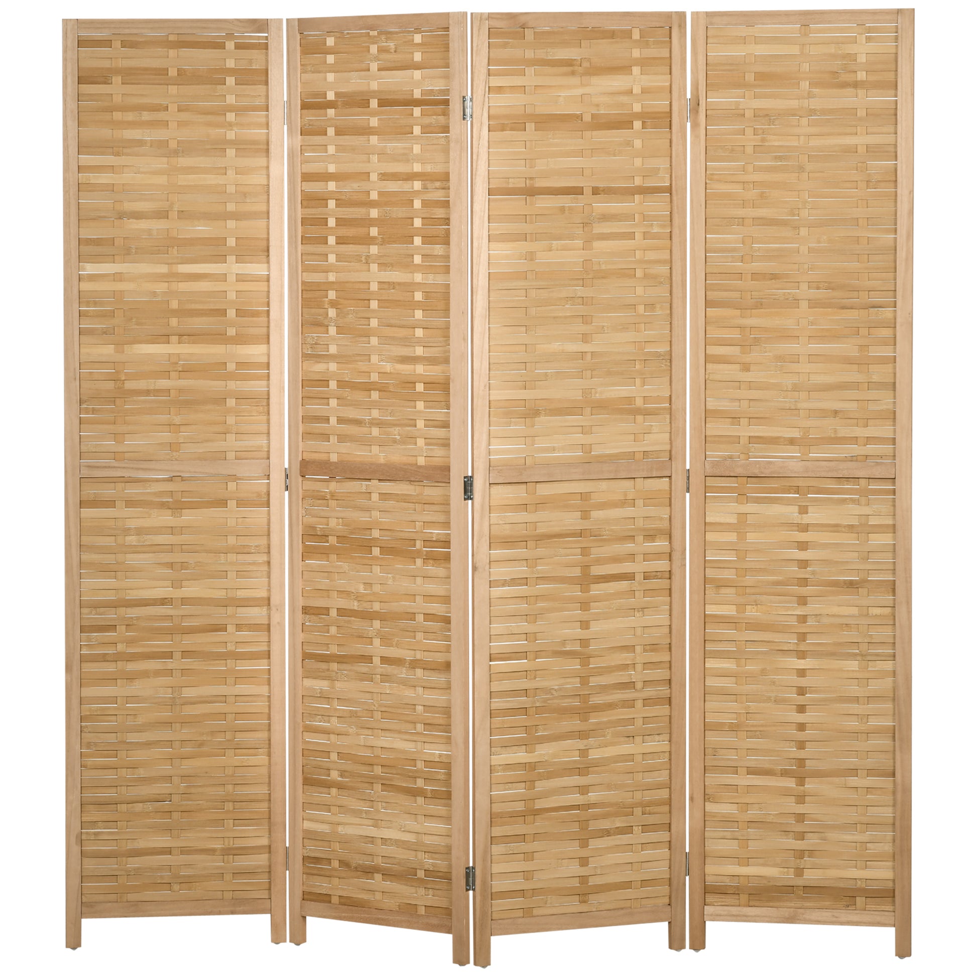 Fourpanel natural bamboo room divider with interwoven lattice design