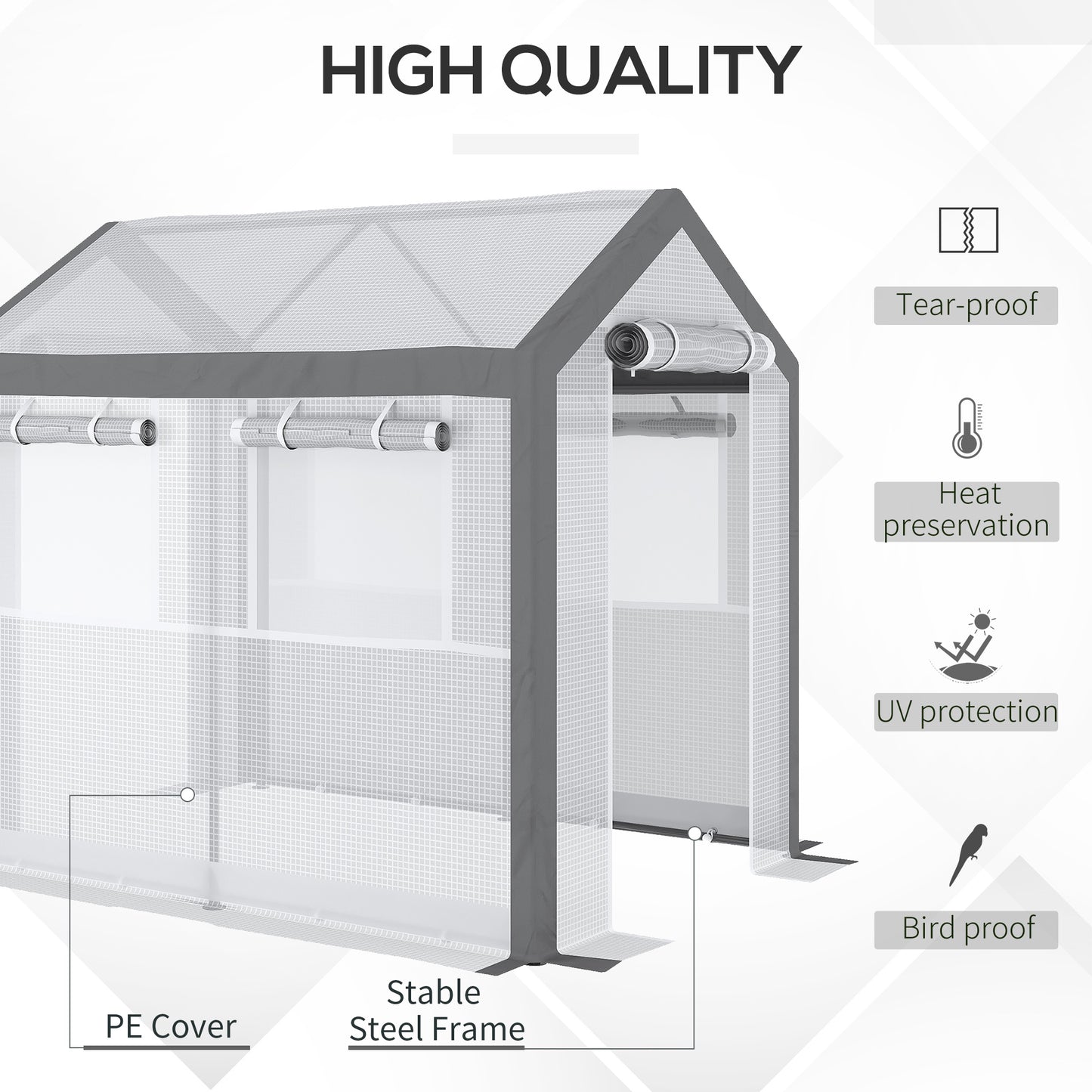 Walkin greenhouse with PE cover and stable steel frame for plants