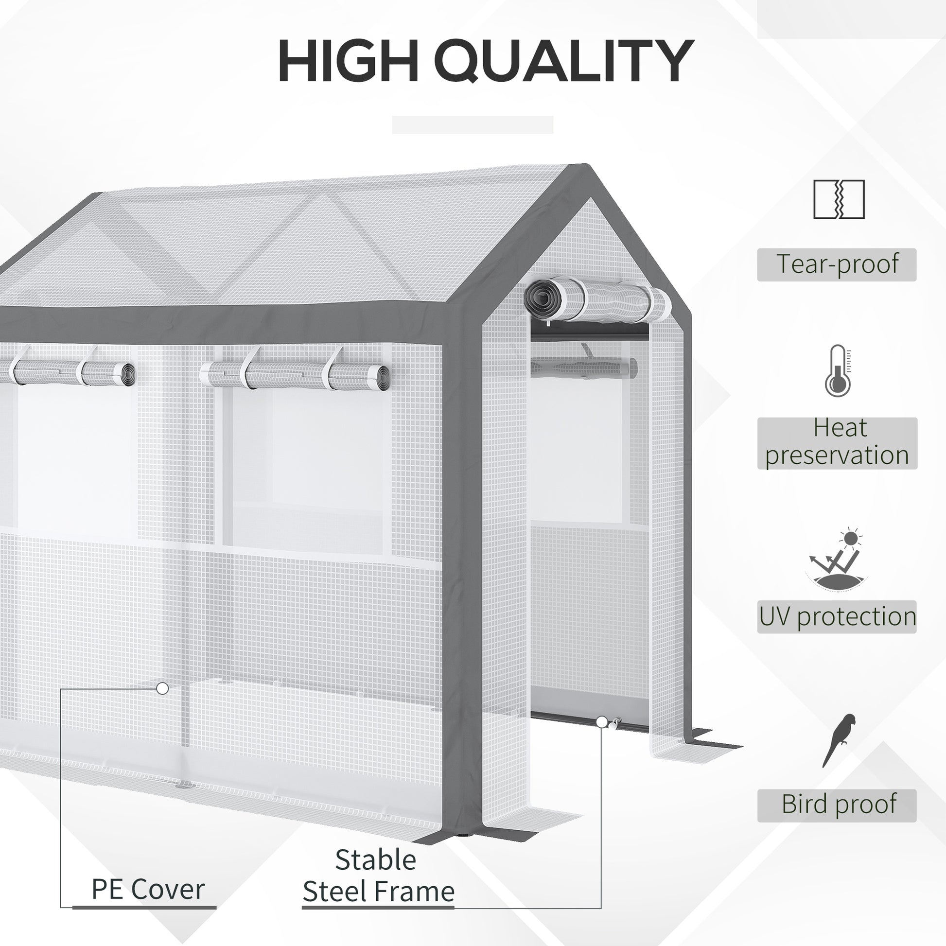 Walkin greenhouse with PE cover and stable steel frame for plants
