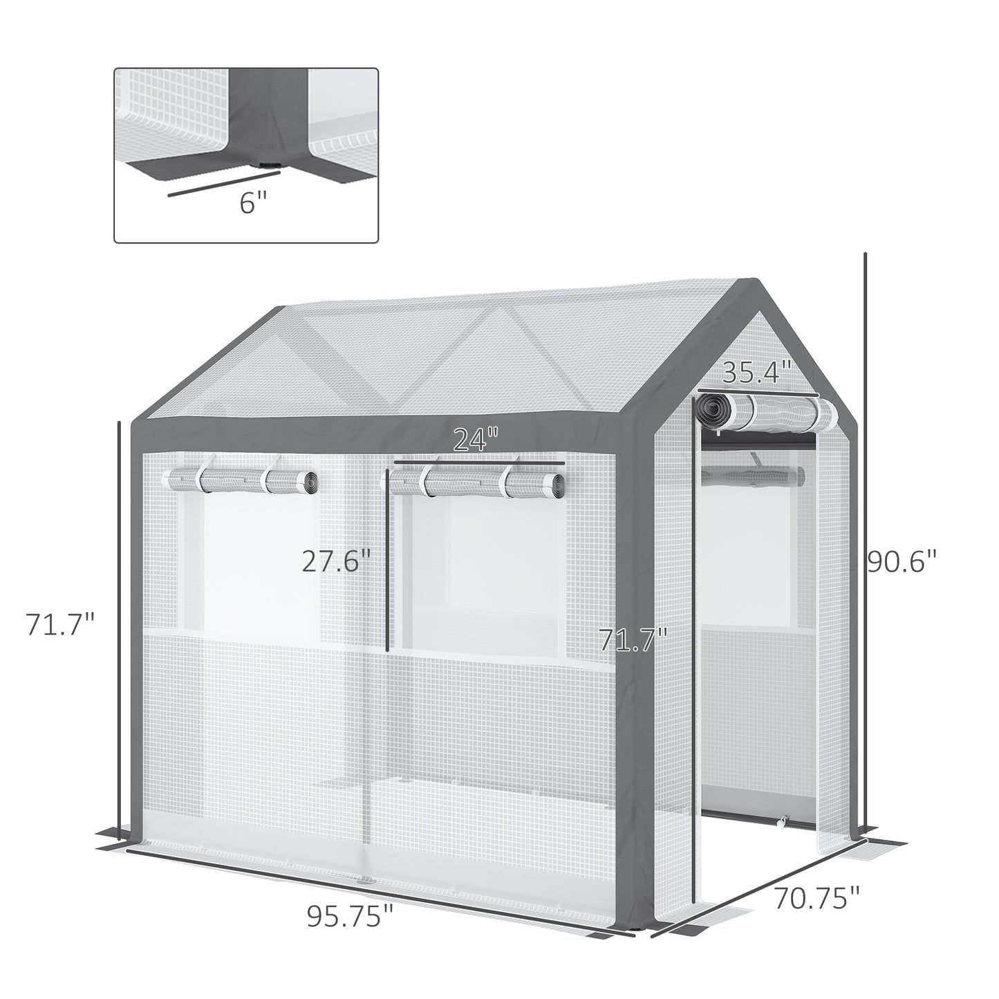 Clear PVC greenhouse with  rollup windows ideal for backyard gardening Dimensions provided