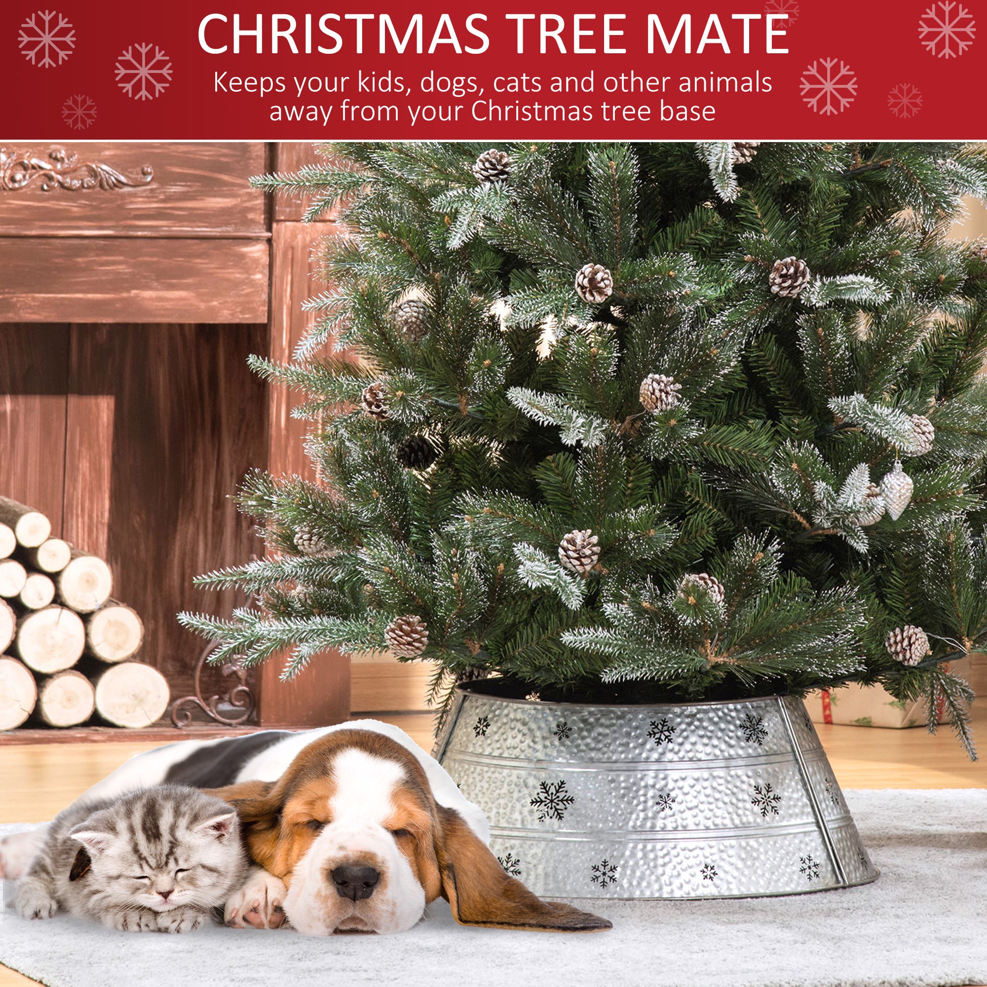 Galvanized metal Christmas tree collar with embossed snowflakes  inches wide