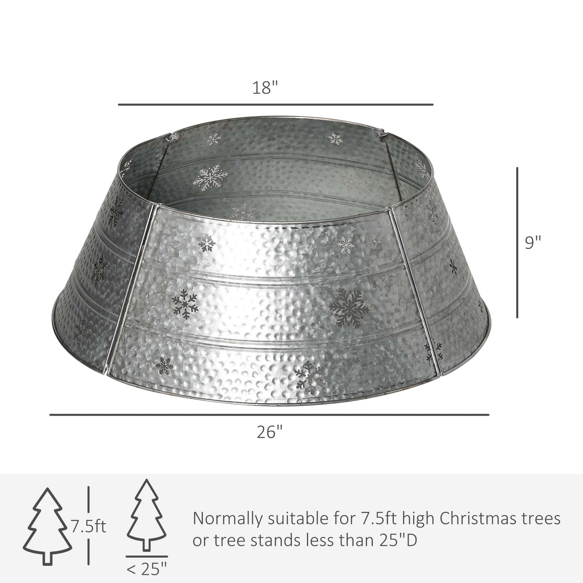 Galvanized metal Christmas tree collar with snowflake design  diameter