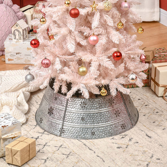Galvanized metal Christmas tree collar with snowflake design inch diameter