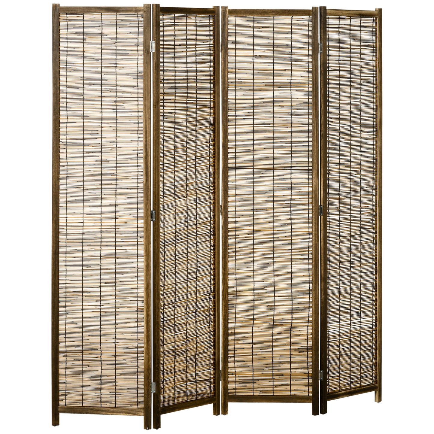Fourpanel natural bamboo room divider with dark wood frame offers privacy