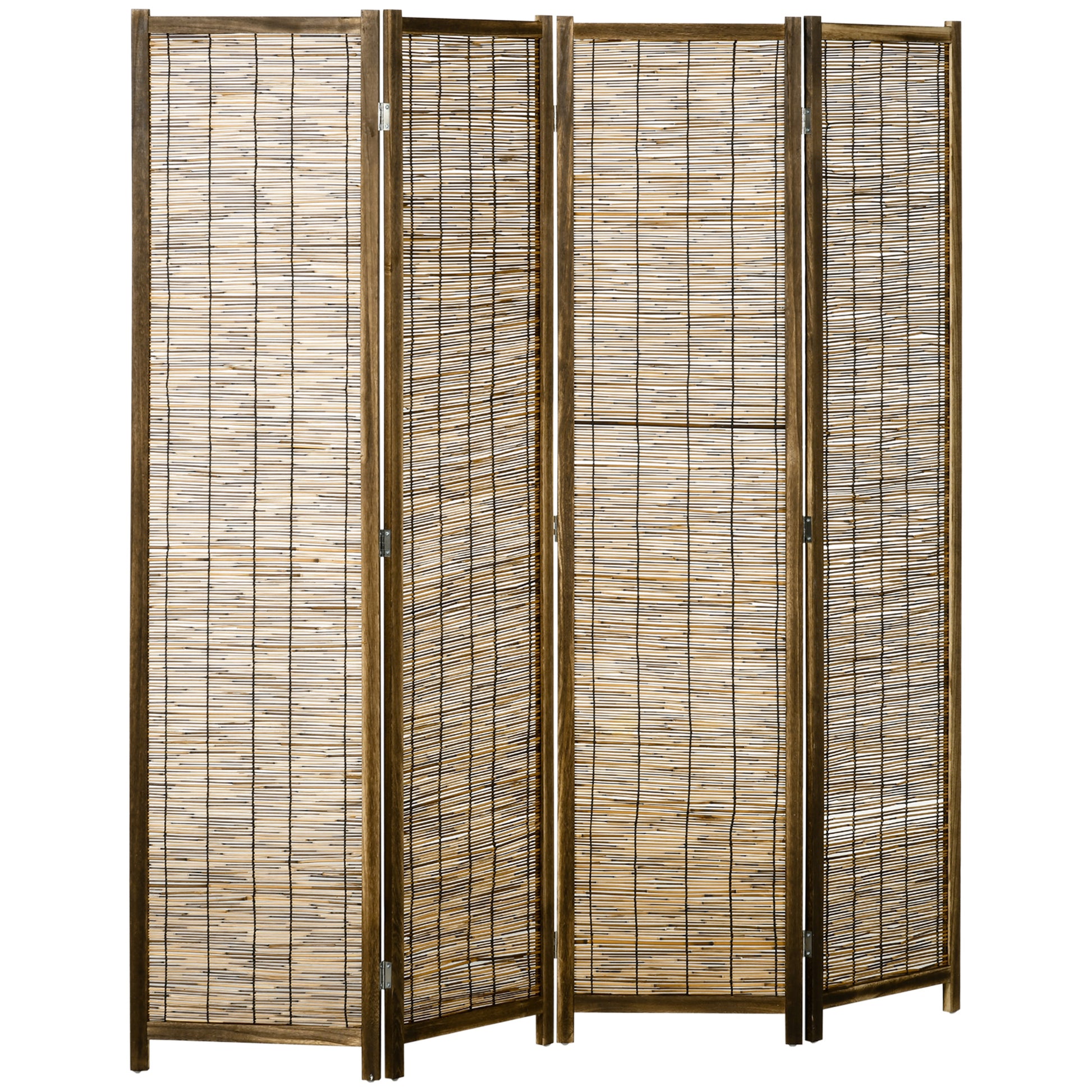 Fourpanel natural bamboo room divider with dark wood frame offers privacy