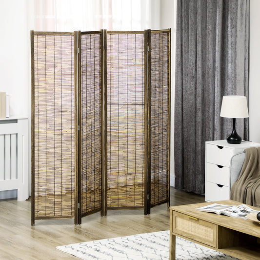 Fourpanel natural bamboo room divider with dark wood frame perfect for privacy screens