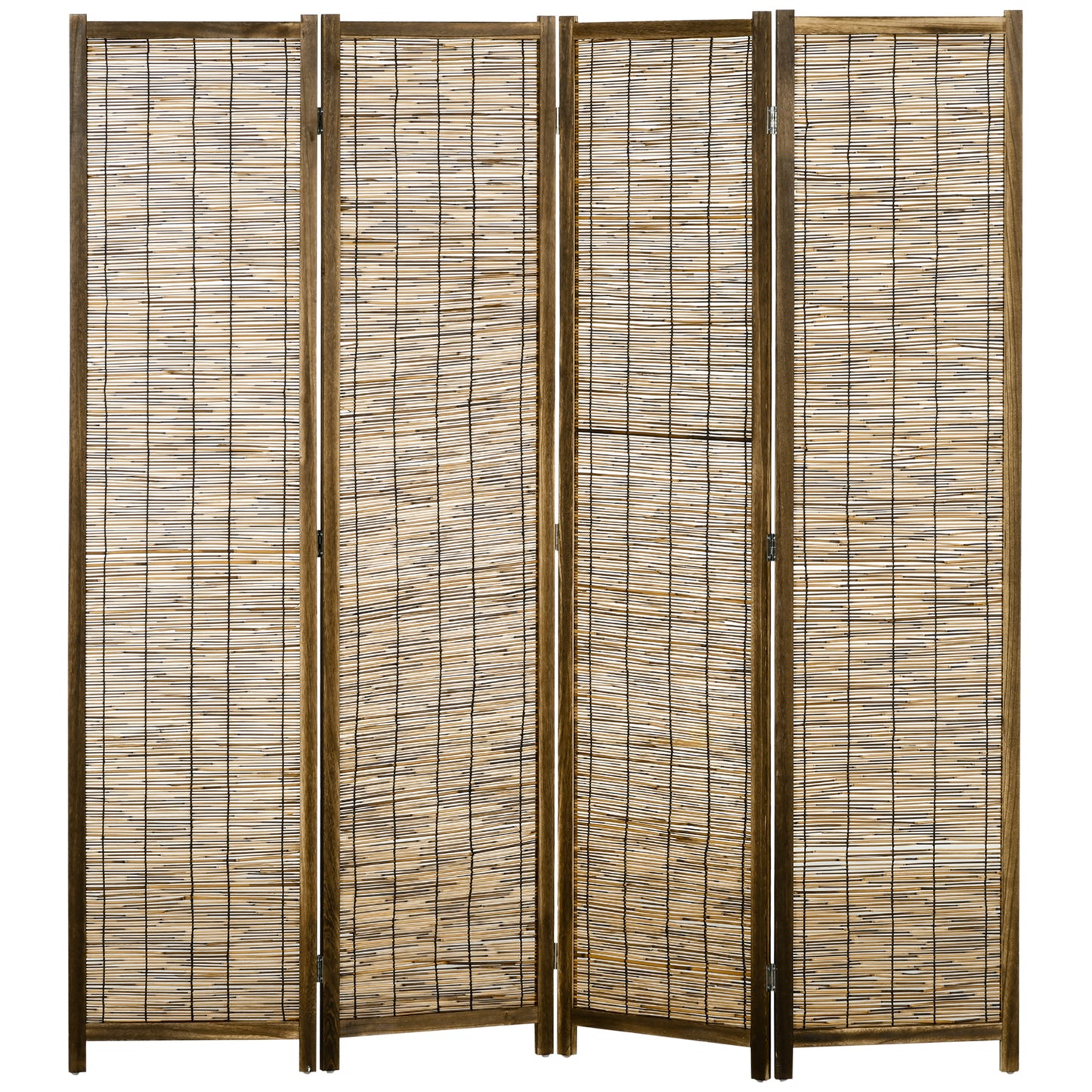 Fourpanel natural bamboo room divider with dark wood frame ideal for creating privacy