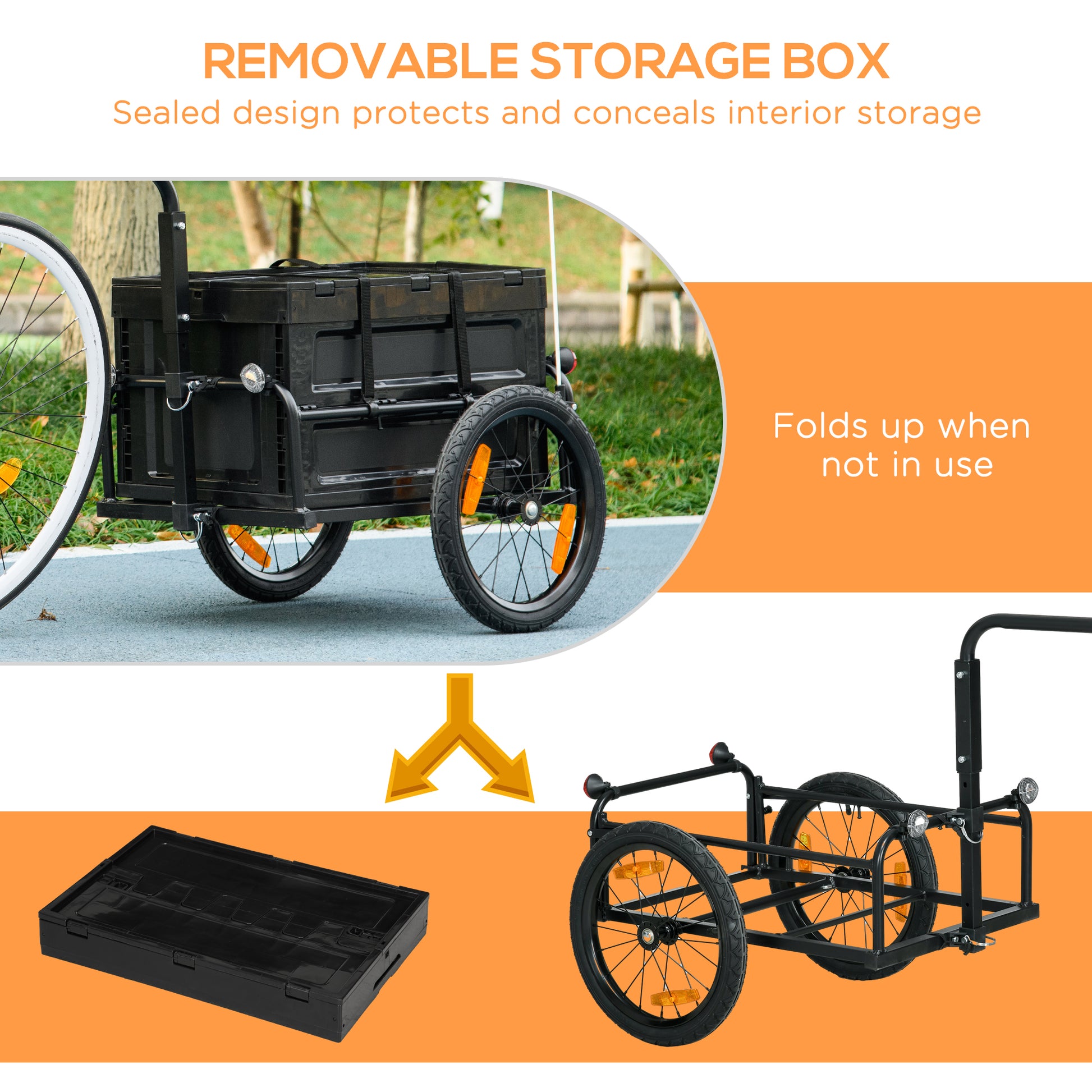 Black foldable bike cargo trailer with removable storage box