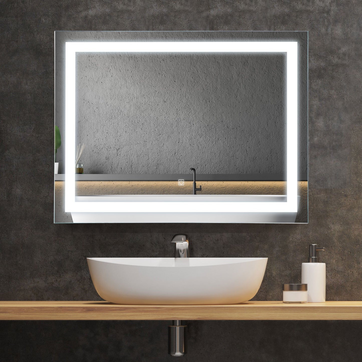 Rectangular backlit bathroom mirror with modern LED illumination