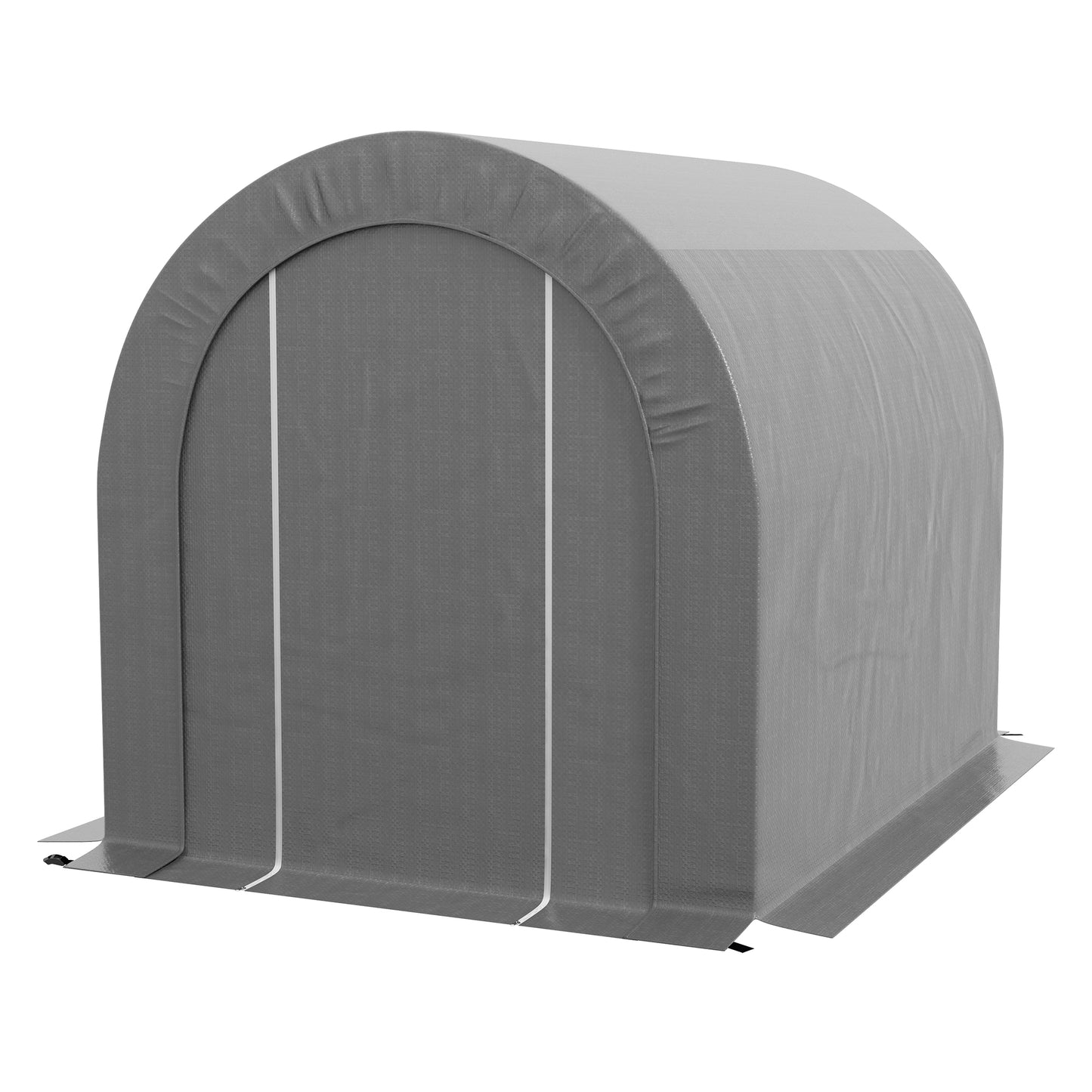 Gray portable carport frame with durable tarp cover ideal for vehicle protection