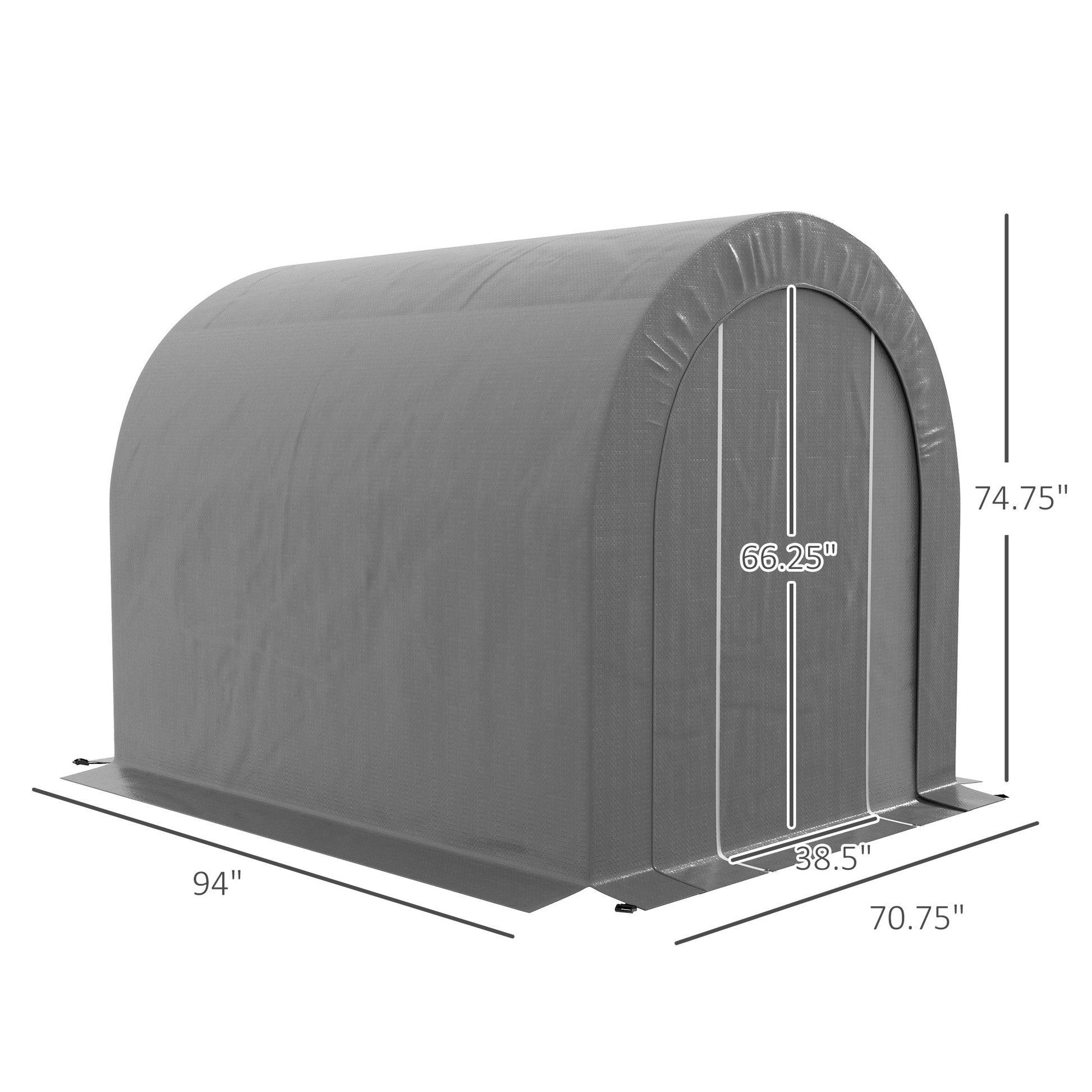 Gray arched portable carport  L x  W x  H for vehicle storage